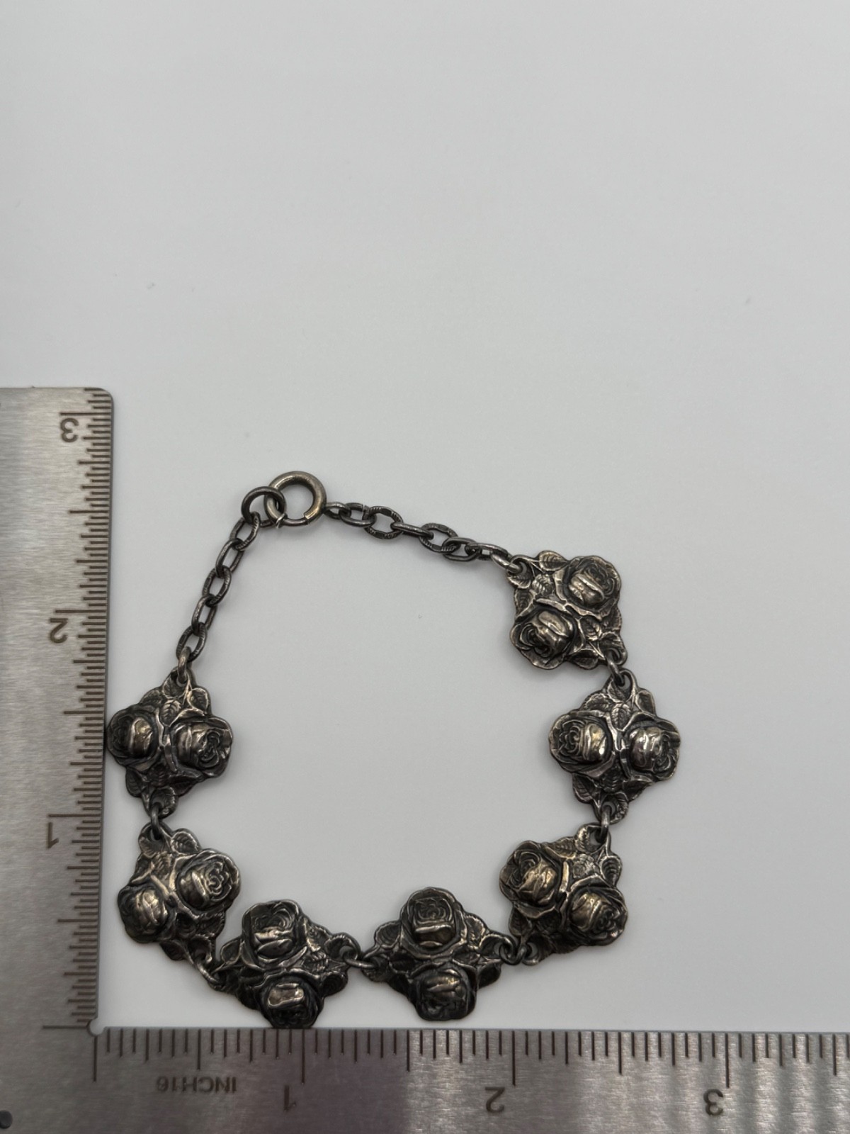 Vintage HVH Sterling Silver Rosary Catholic Saints Rose Panel Link Bracelet