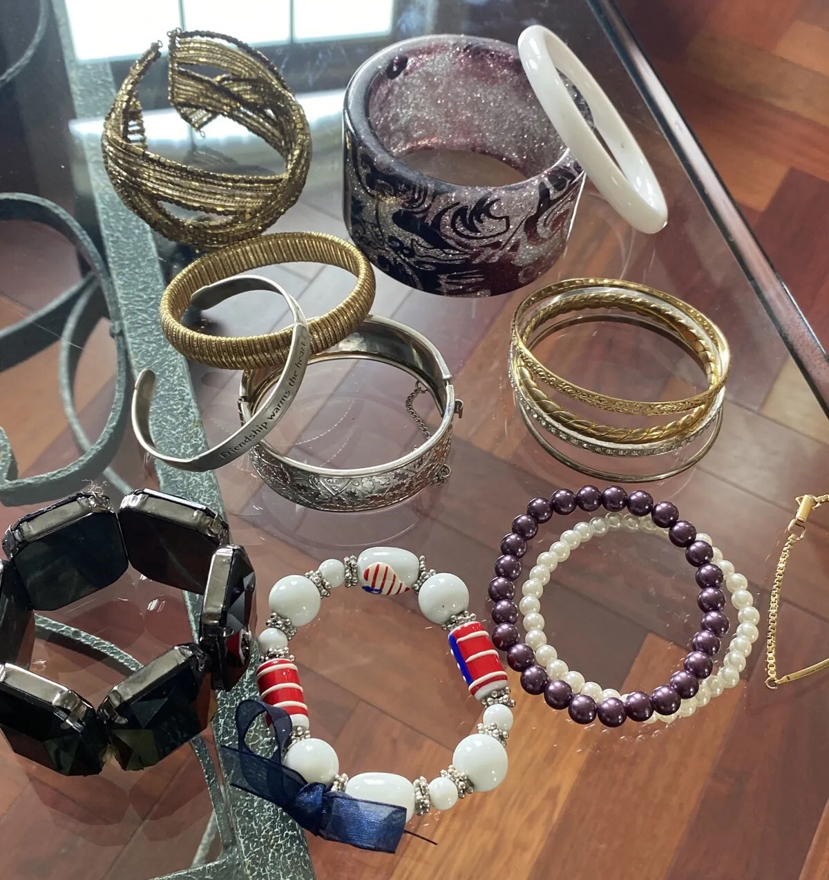 15 Vintage Cuff Bangle Stretch Bracelets Lot Costume Jewelry Bead Avon Monet +