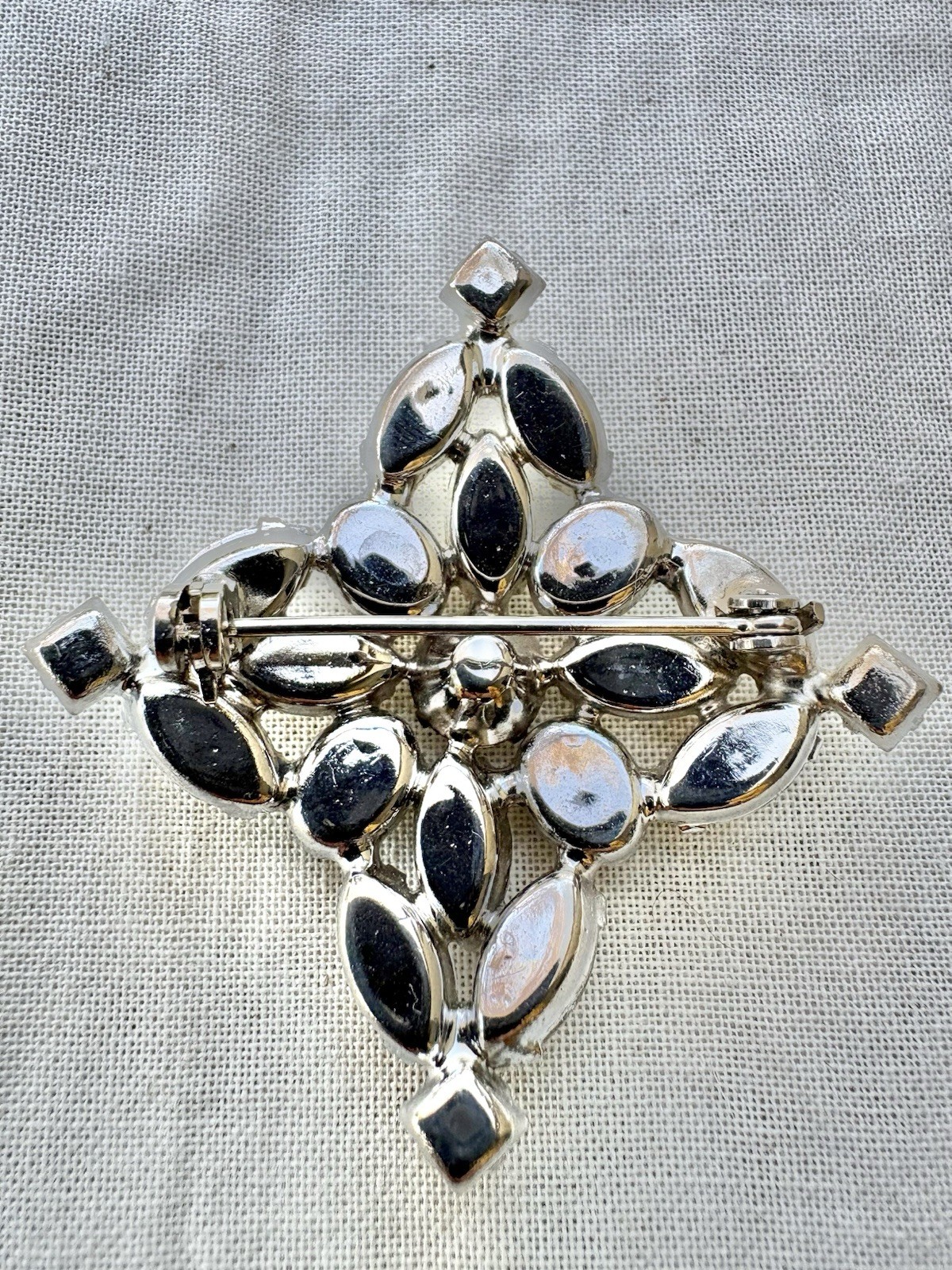 Vintage Estate Clear Rhinestone Diamond Lozenge Brooch Marquise Navette Mint