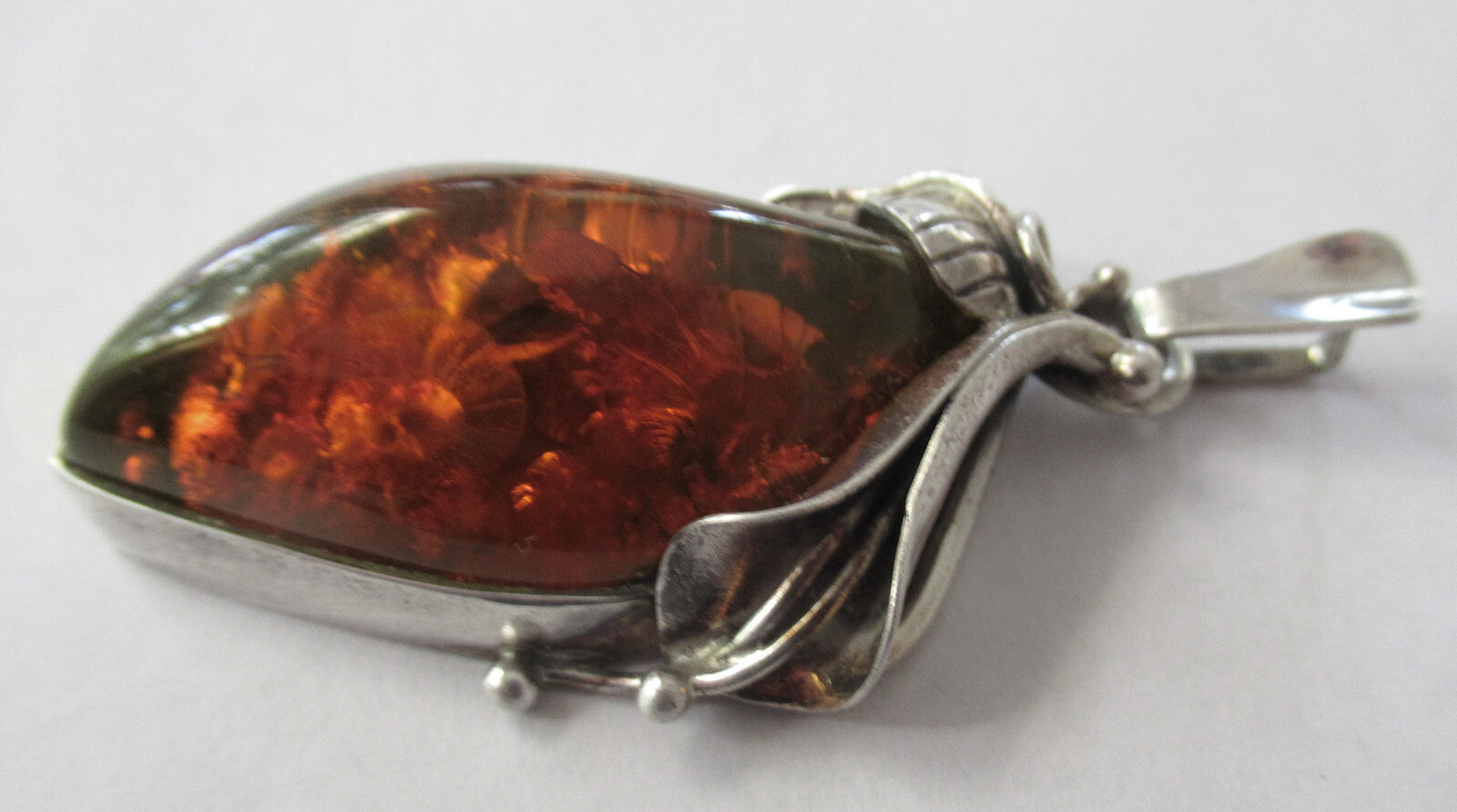 STERLING & AMBER PENDANT -2 3/8 INCHES, 15 GRAMS
