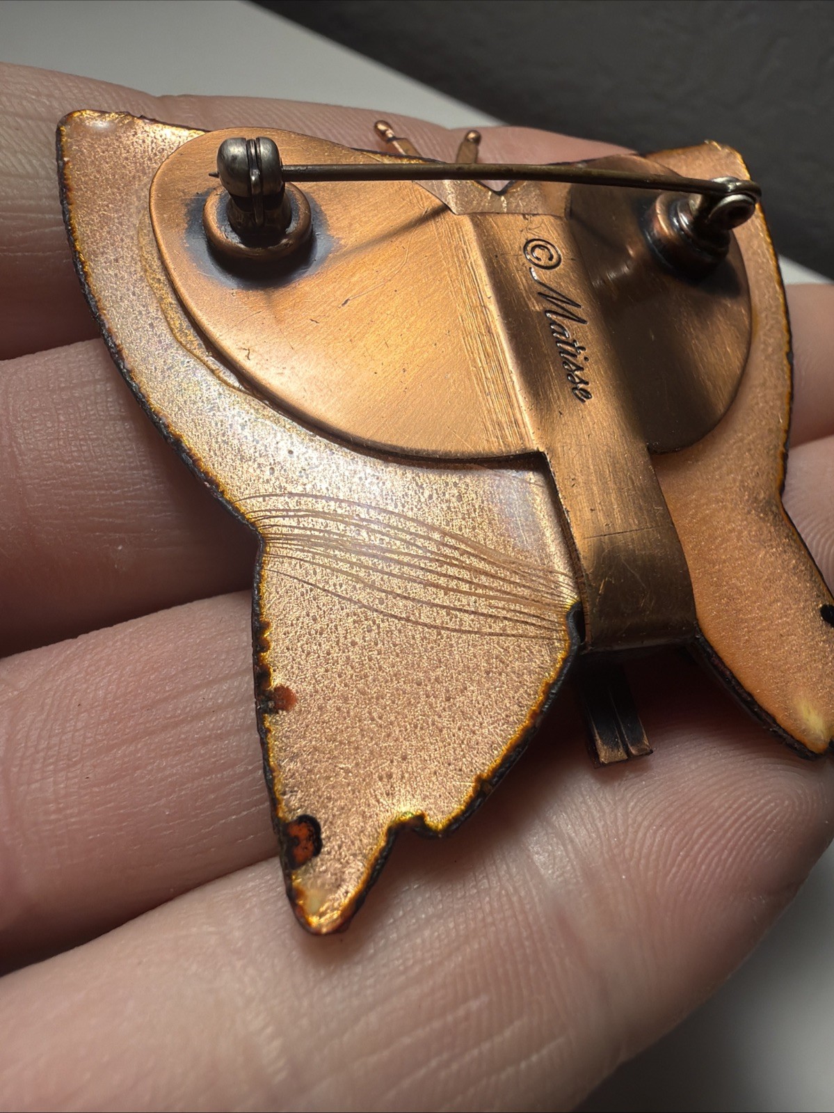 Vintage RARE Collectors 1950s-60s MATISSE Copper with Enamel Butterfly Brooch