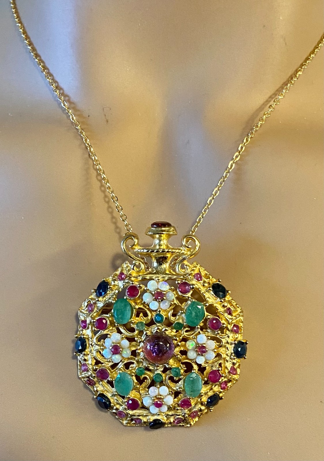 AUTHENTIC SWOBODA WATCH PIN / PENDANT ~ GENUINE EMERALD, SAPPHIRE, RUBY, OPAL!