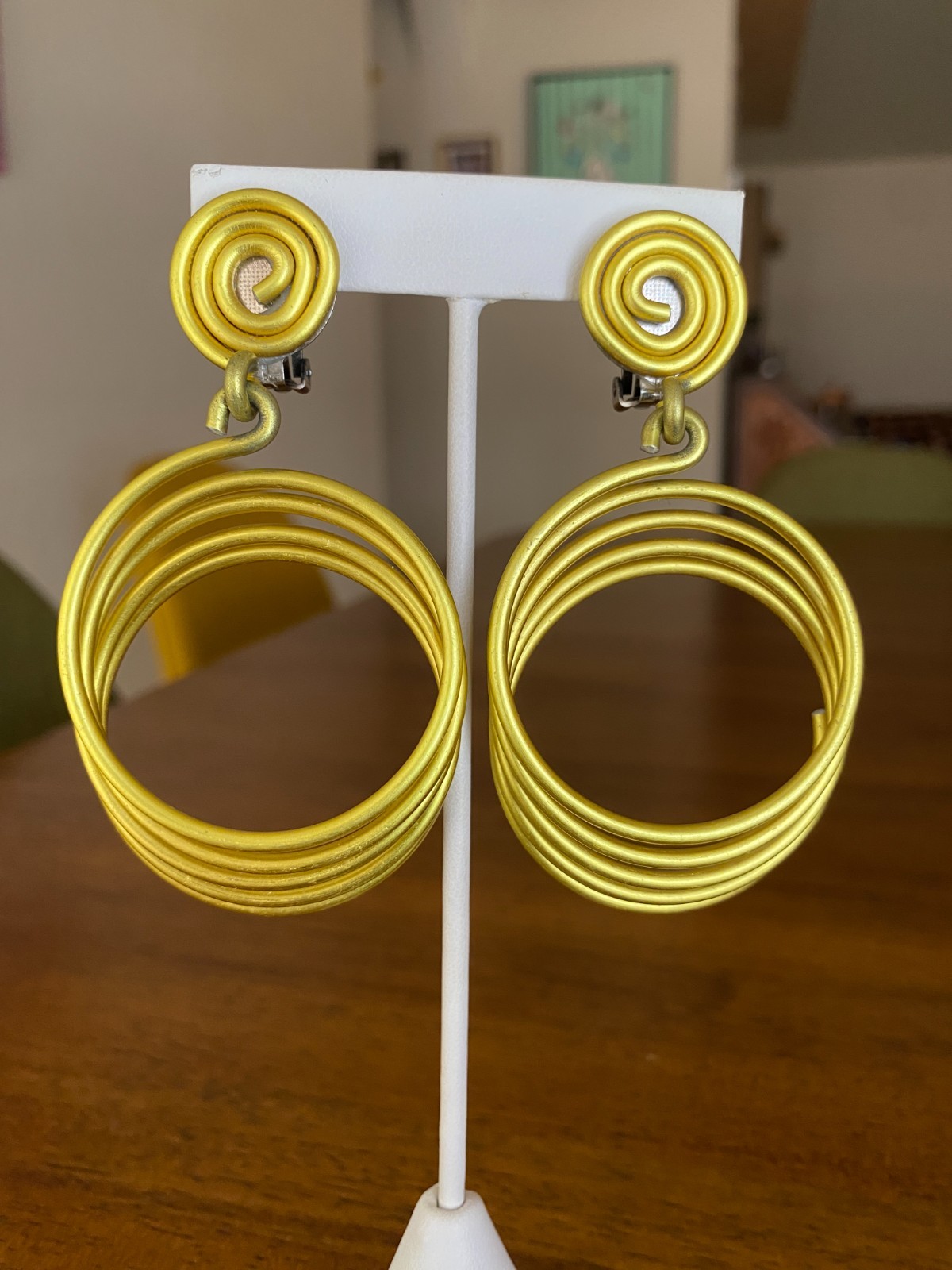 David Spada Space Age Yellow Aluminum Coil Spiral Clip-On Earrings