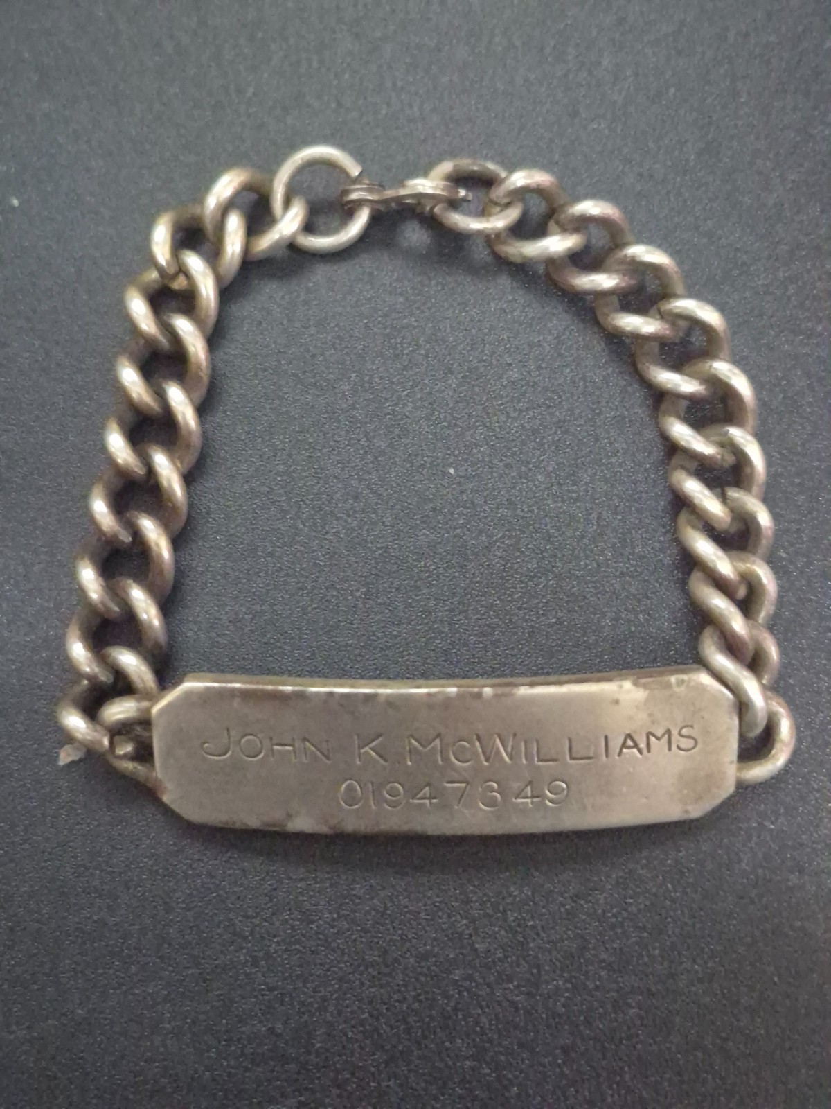 Vintage 1930s-1950s Sterling Silver Military ID Bracelet Curb Chain