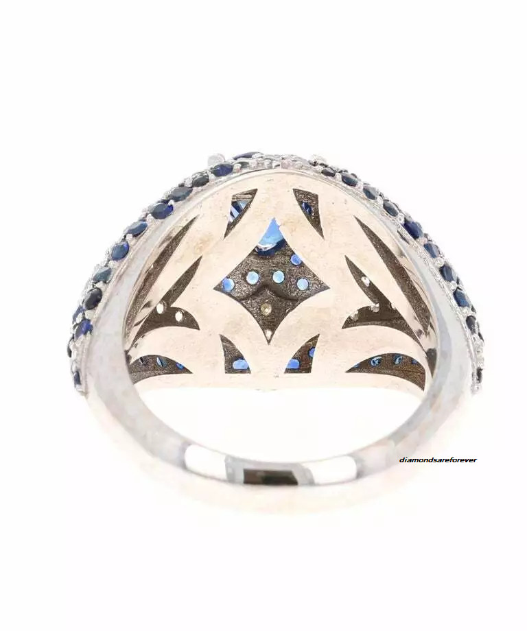 Heart & Round Cut 4.17CT Blue Sapphire With 1.03CT Pave White CZ Promise Ring