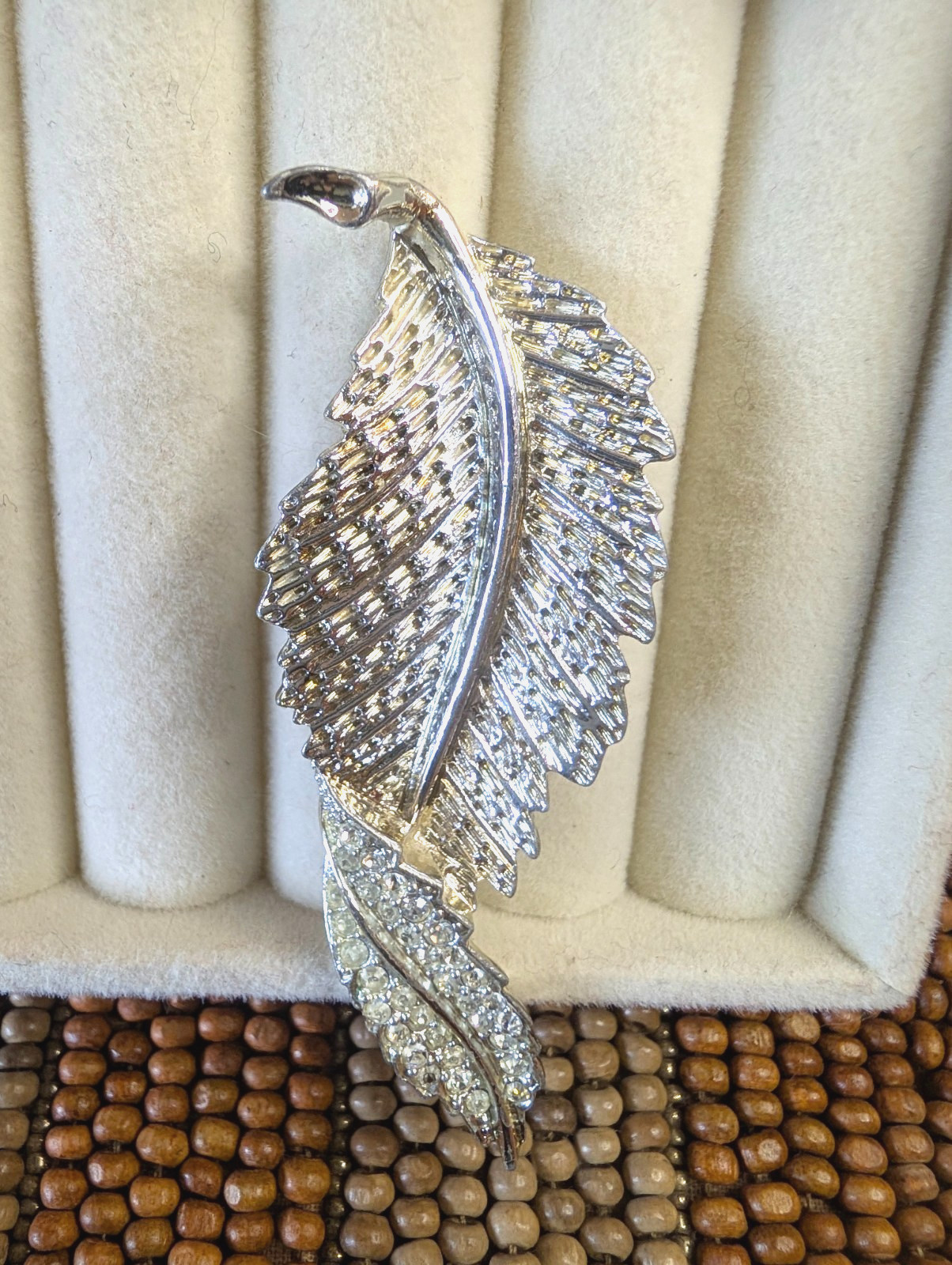 Vintage Sarah Coventry Silver Tone Leaf Brooch & Clip Earrings Set Rhinestone Ac