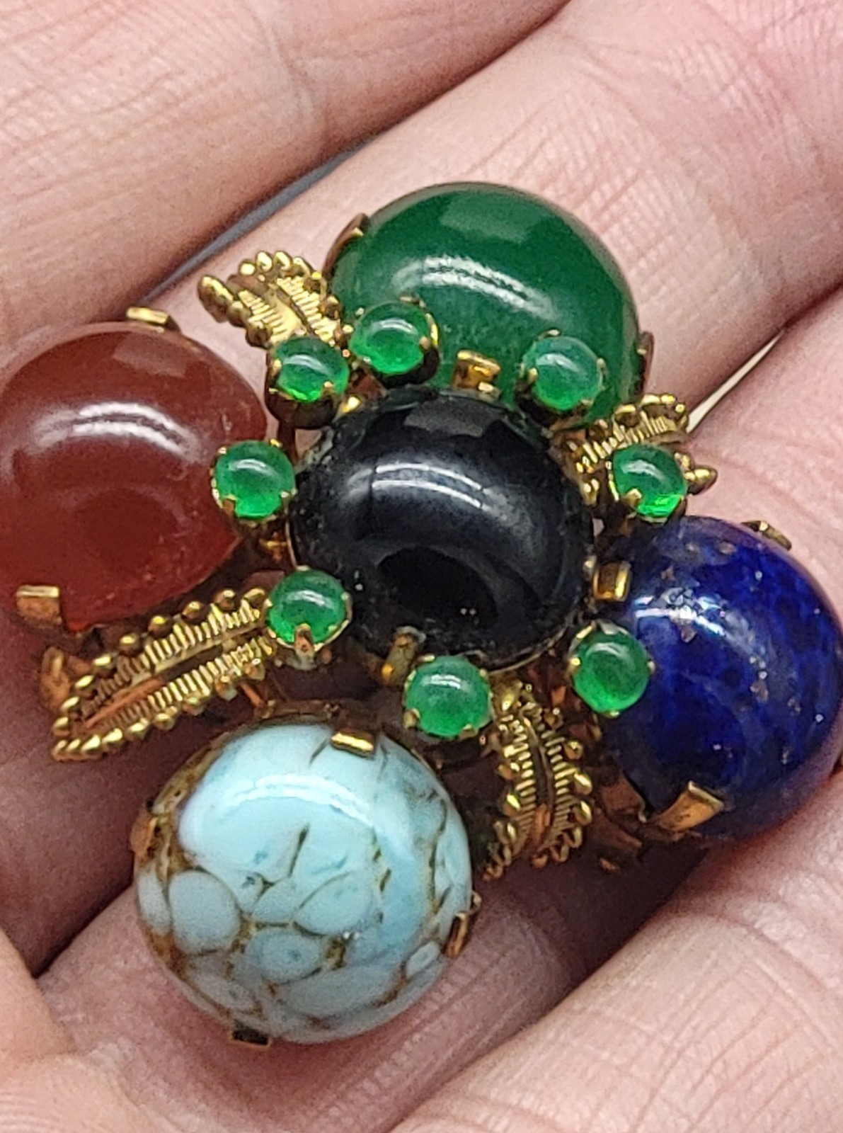 Vintage Austrian stone cabochon and crystal pin, Victorian style, Austria