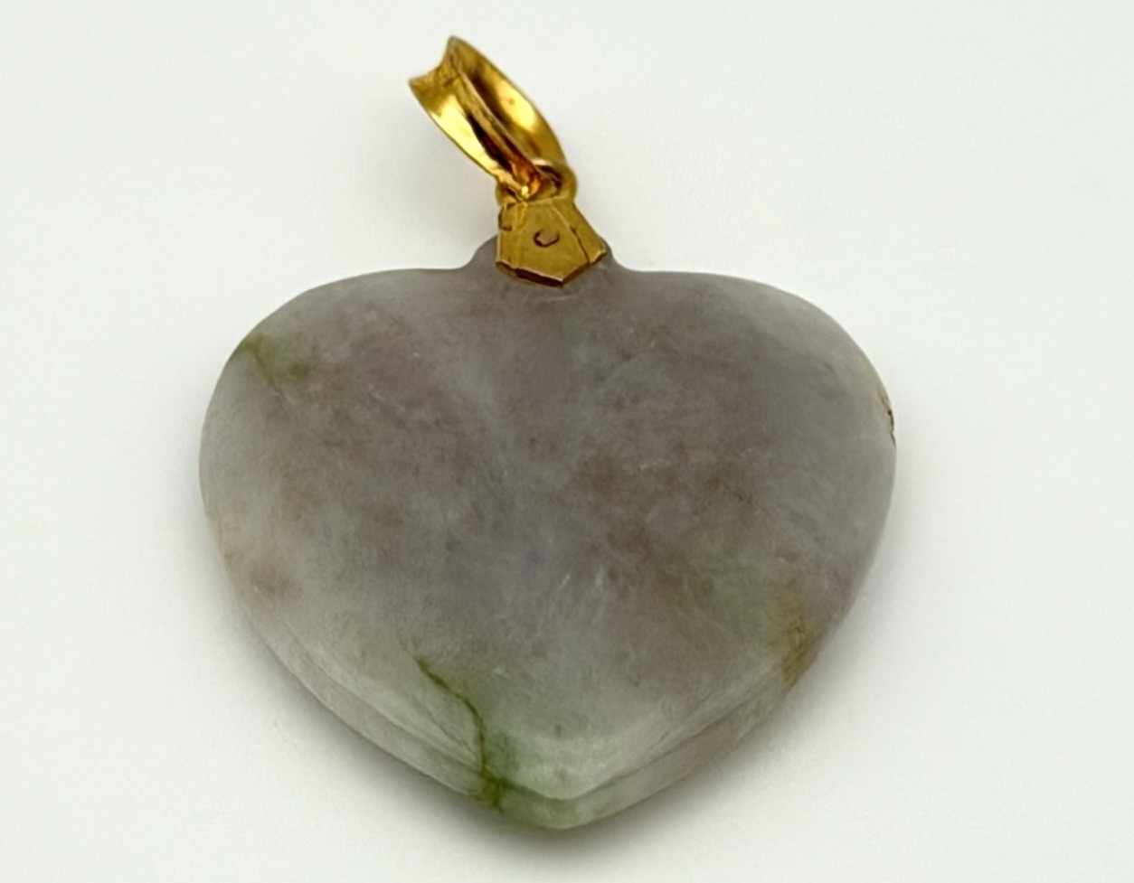 Vintage Jade Heart Pendant 14K Gold Bail Lavender Green Carved Jade Charm