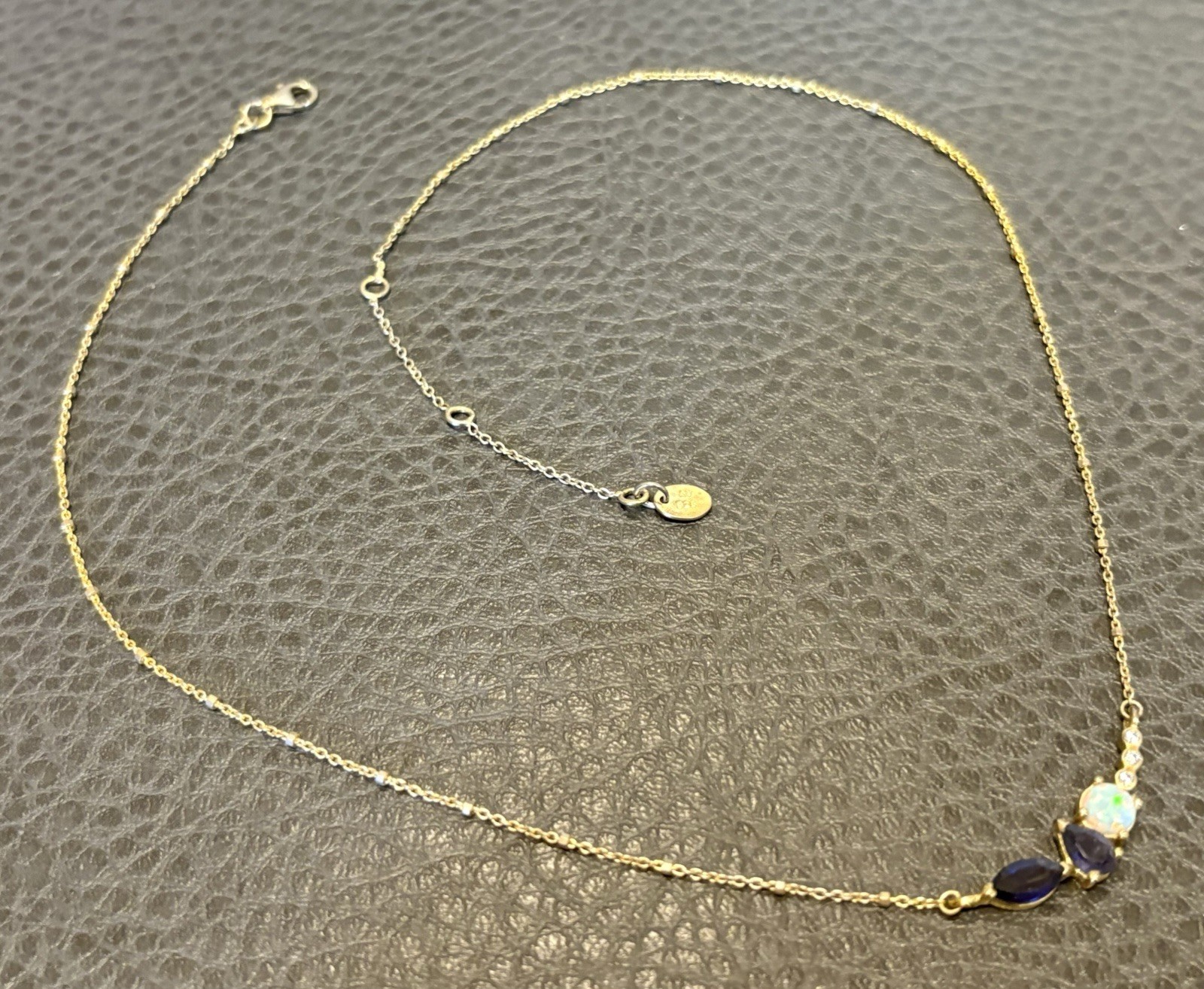 Vermeil Gold 925 Sterling Silver White Ethipion Lab Opal CZ Necklace Dainty