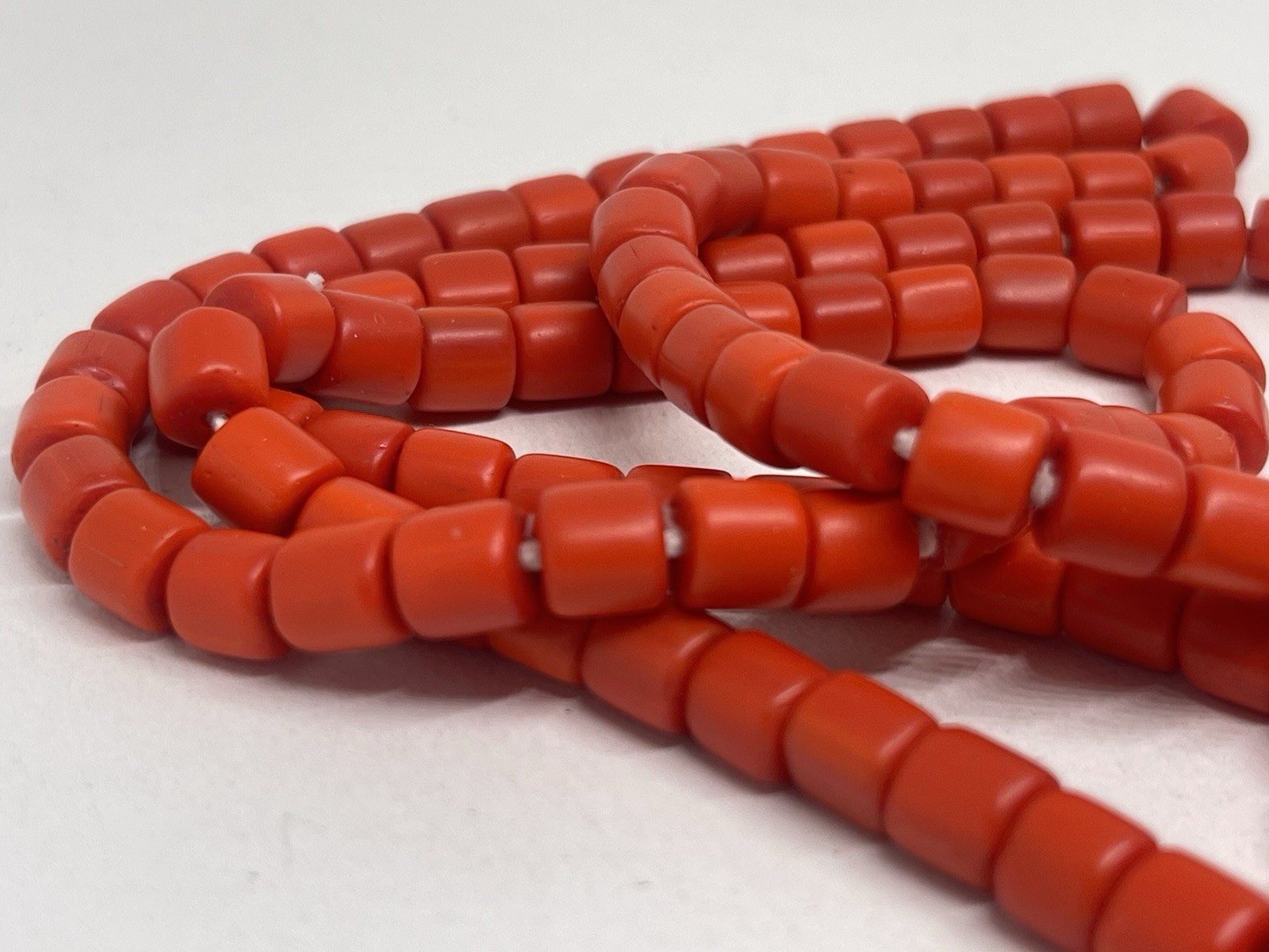 Antique Old Orange Red Ox Blood Coral Beads Mala Necklace 26” Japa Beads Nature