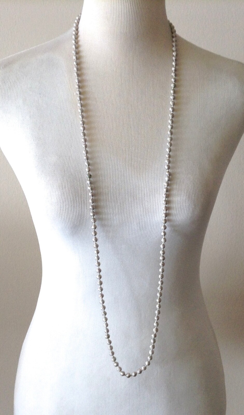 Sterling Silver 6mm Textured Bead Necklace 44″ L Hand Knotted No Clasp 157.29g