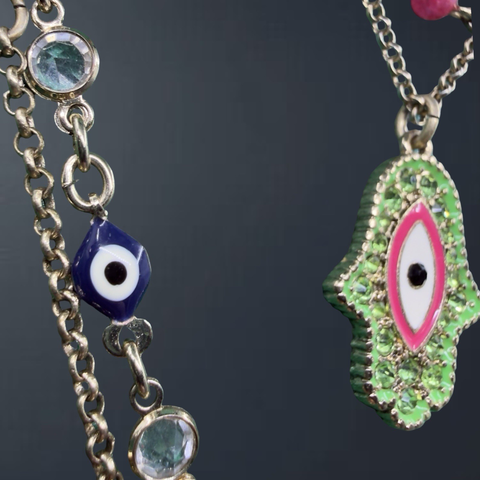 RETIRED Betsey Johnson 🎀 RHINESTONE Evil Eye Hamsa Layered Necklace Turquoise