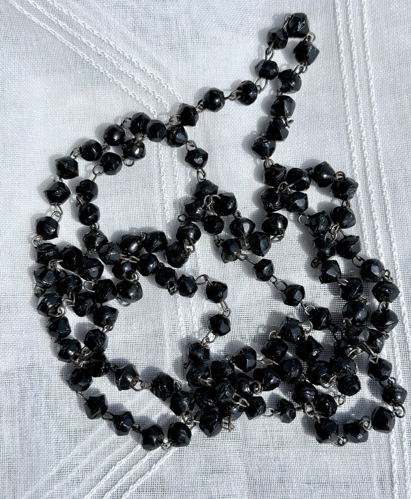 Black Victorian Vauxhall Glass Guard Chain Necklace 1cm x 8mm Beads 50” Long