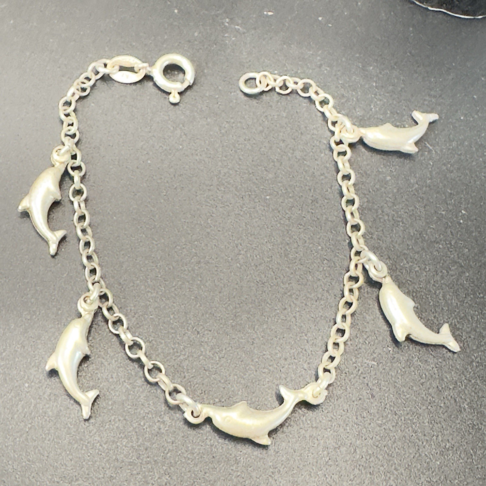 Vintage Dolphin Charm Bracelet 925 Sterling Silver Dainty Size 6.5 Italy