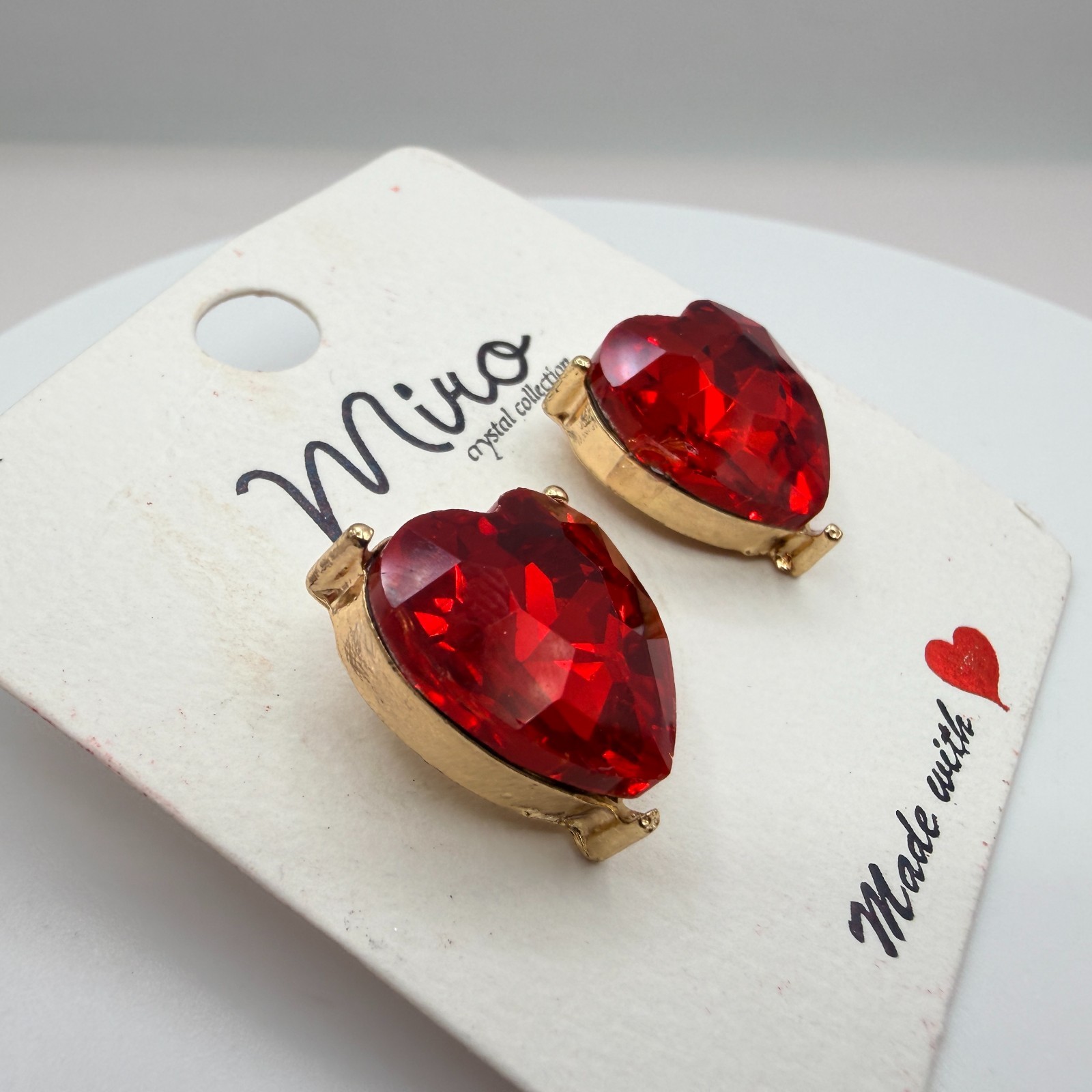 Vintage Gold Tone Red Crystal Heart Jewelry Set Ring Bracelet Post Stud Earrings