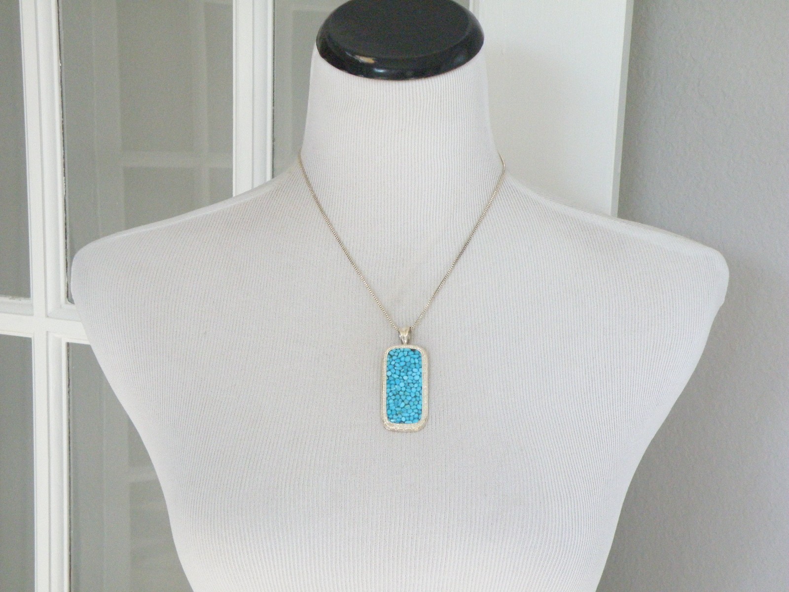 Huge Sterling Silver 925 Large Mosaic Turquoise Statement Pendant Necklace