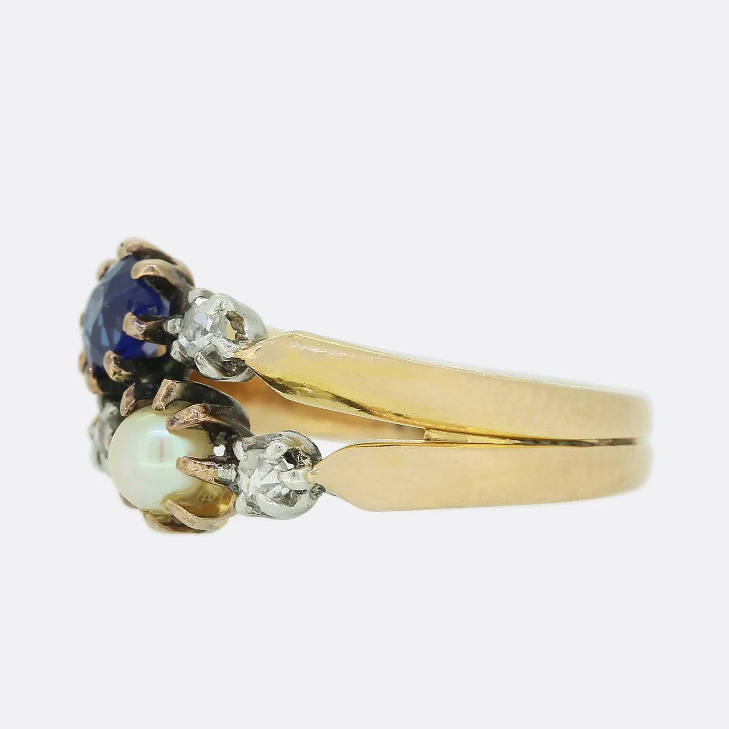 Antique Art Deco Style Victorian Sapphire, pearl & CZ Gift Ring 14K Gold FN Ring