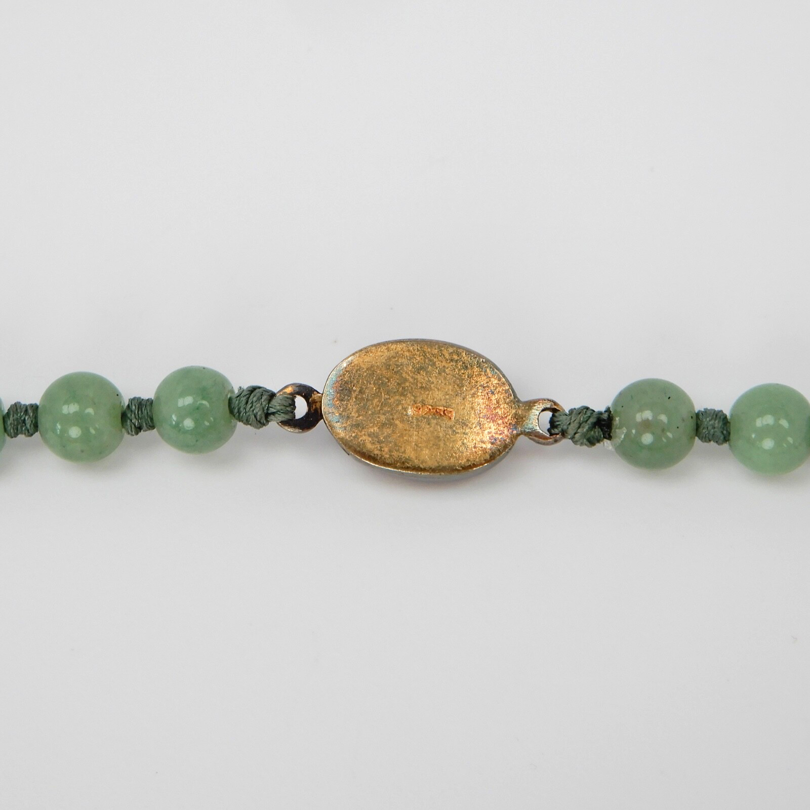 Vintage Green Jade Knotted Graduated Bead Necklace 23” 925 Silver Filigree Clasp
