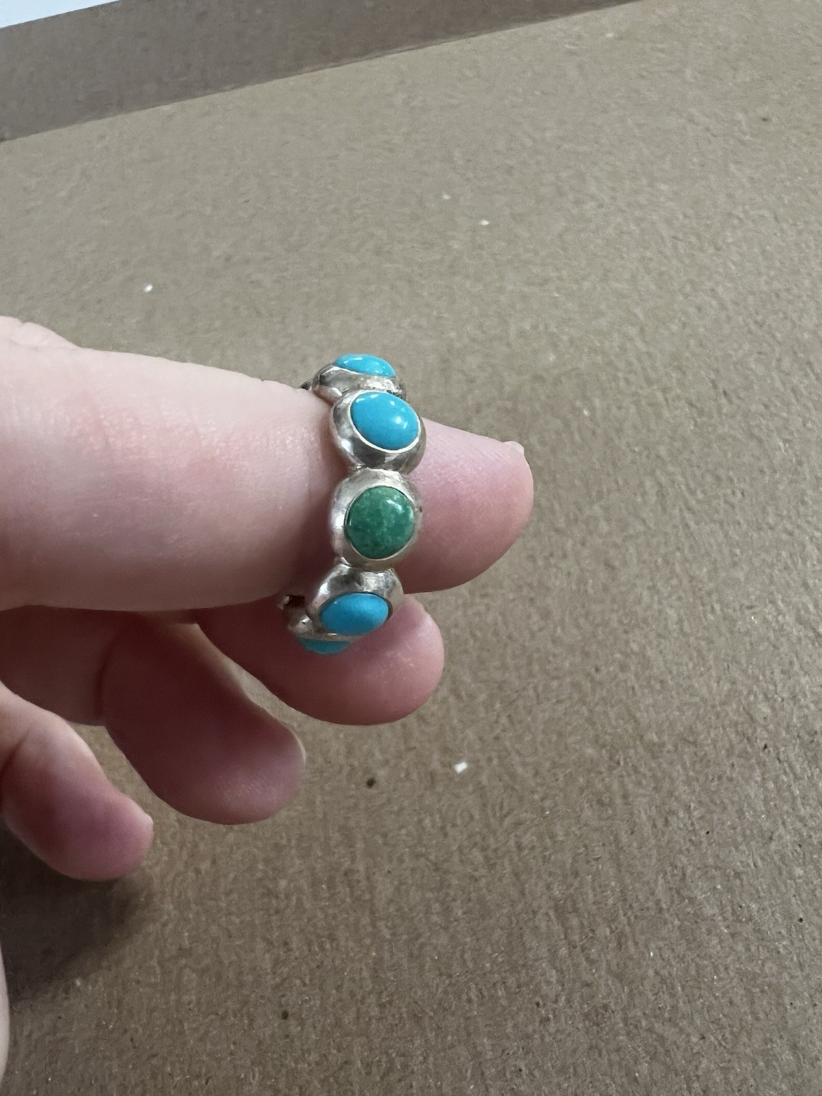 Vintage Turquoise Silver Ring Stones All The Way Around Band Size 5 1/2