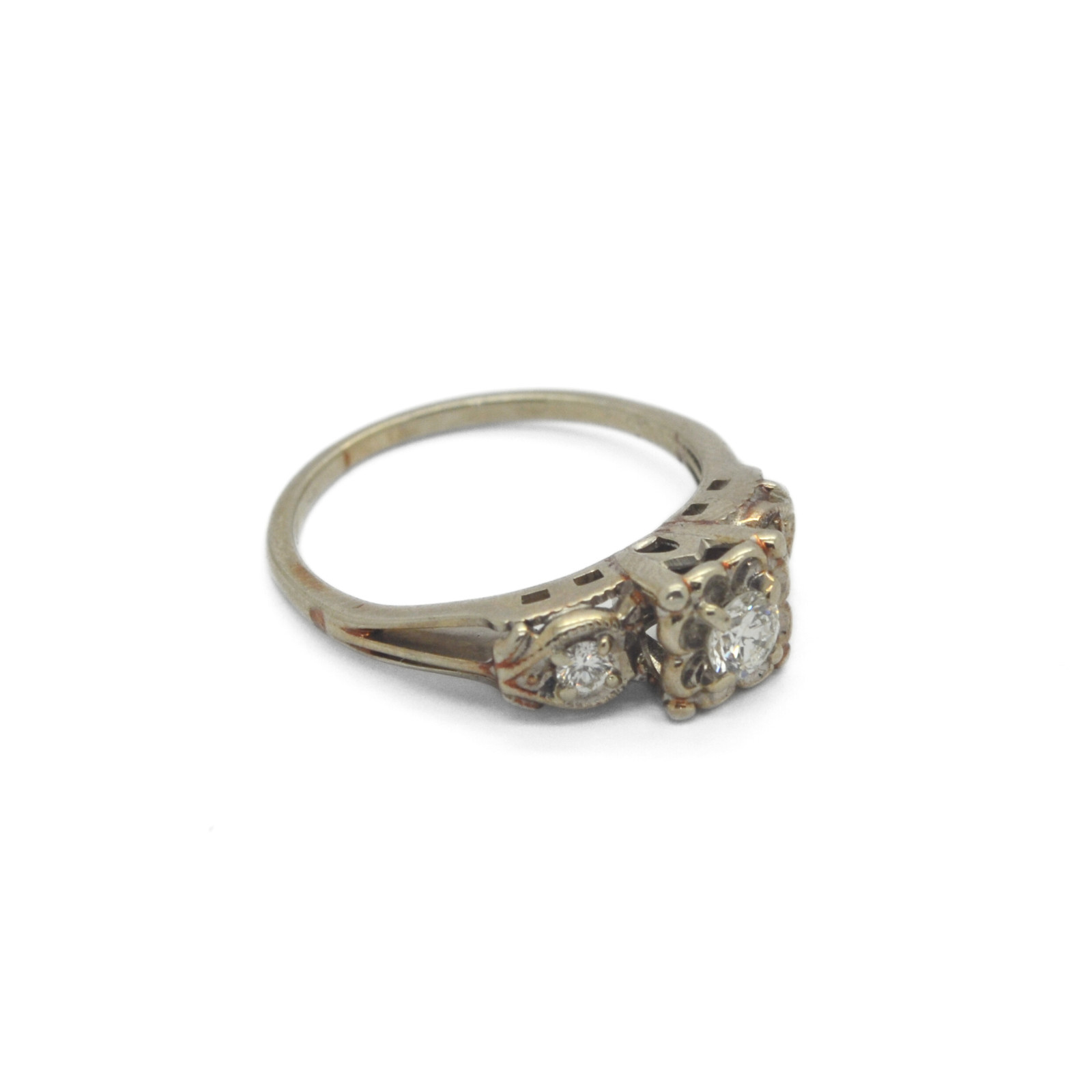 VINTAGE 14K White Gold 0.35ct European Cut Diamond Ring Size 6.75