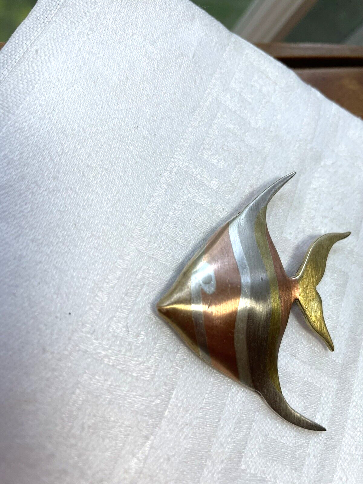 Los Castillo Vintage Mexican Sterling Silver Copper Brass Mixed Metal Fish Pin