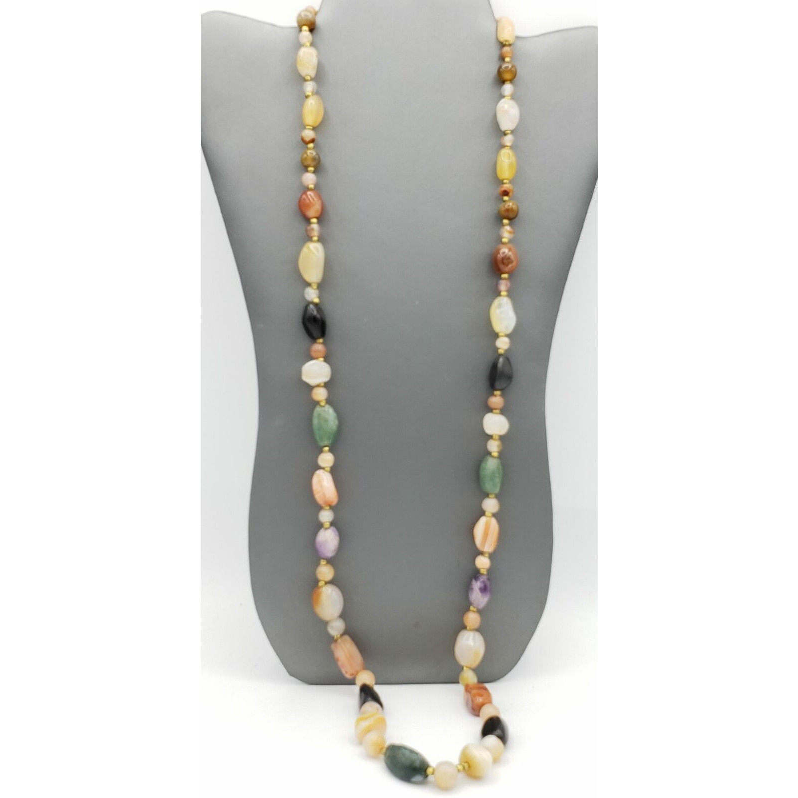 Colorful Agate Stone Necklace 36″ Long Sustainable Boho Jewelry blu1-22