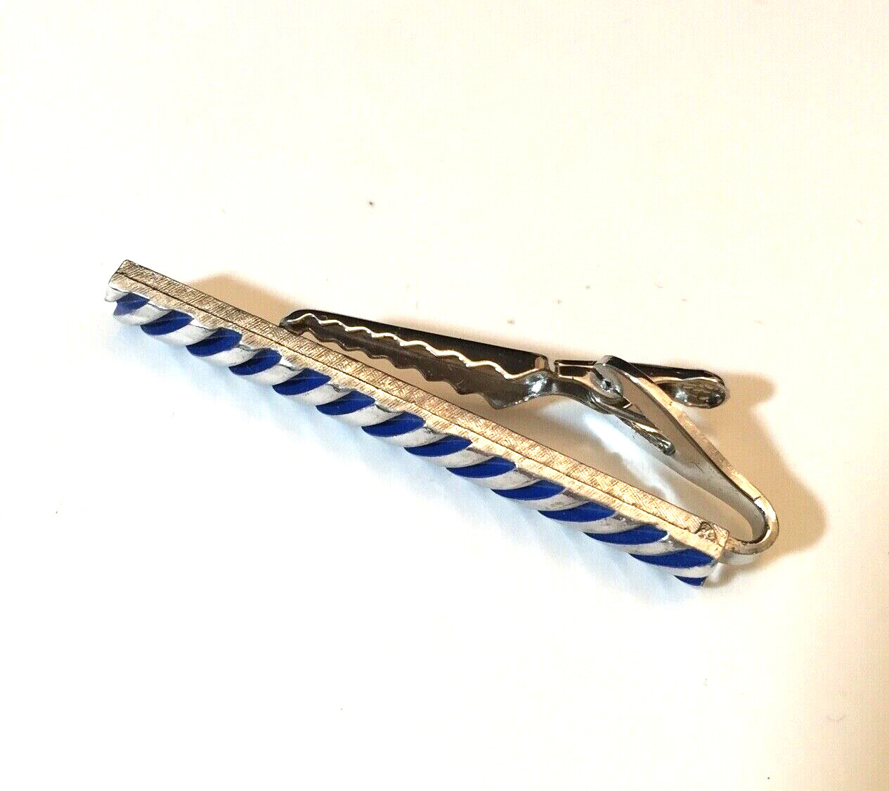 MCM Dante Cuff Links & Tie Clip Set Mesh Wrap Blue Enamel Stripe Wedding Formal