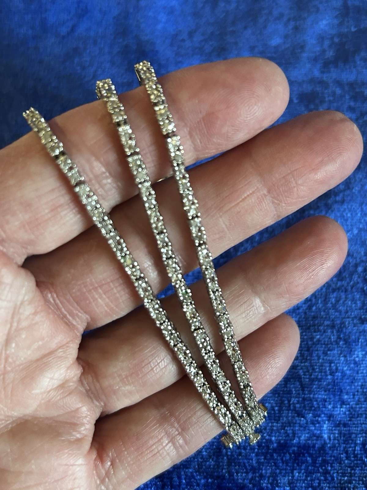 Vintage Sterling Silver Triple Strand Diamond Tennis Bracelet Size 6.75 Nice One