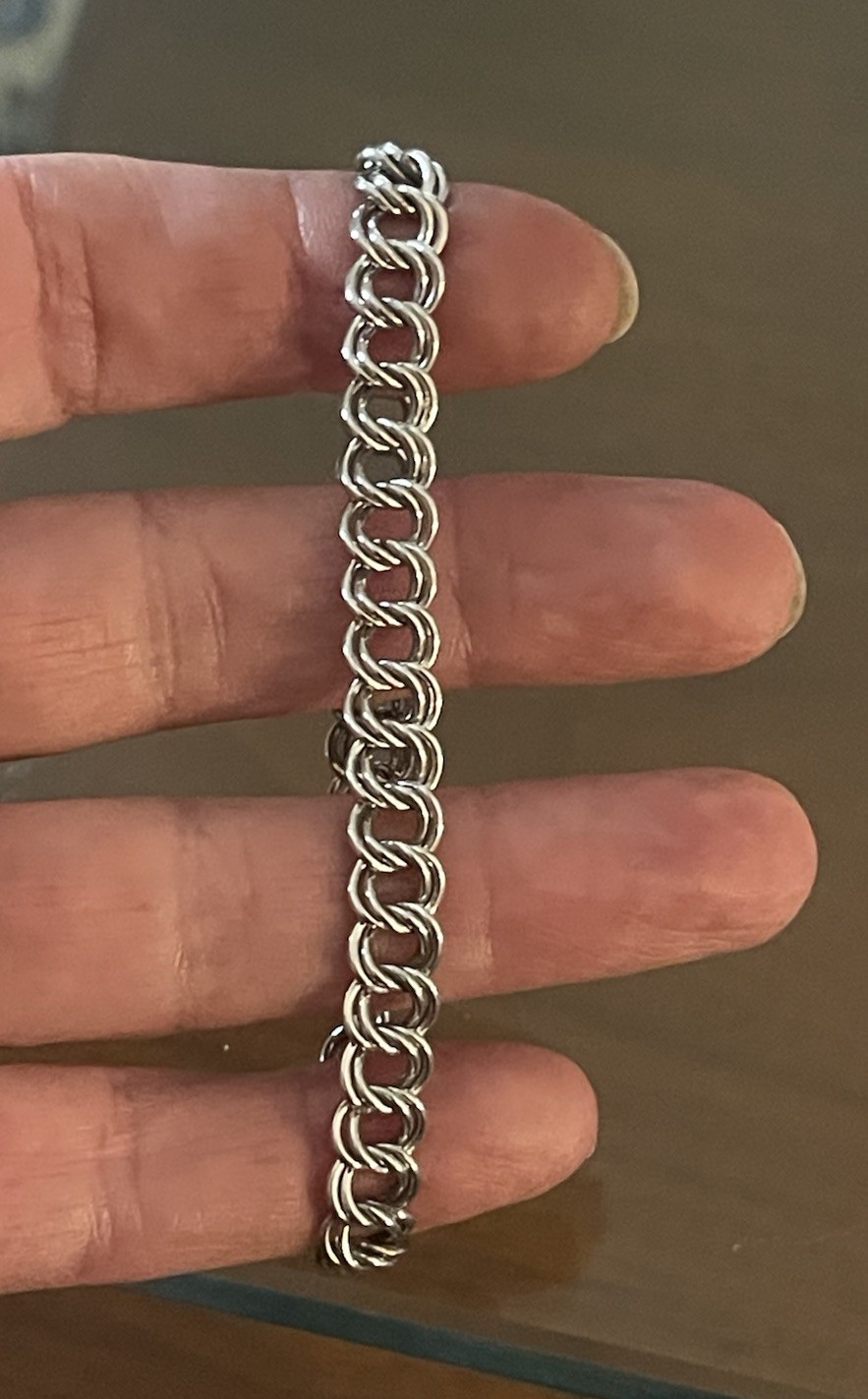 Vintage Sterling Silver 925 Double Link Chain Starter Charm Bracelet 7″ – 10.6g