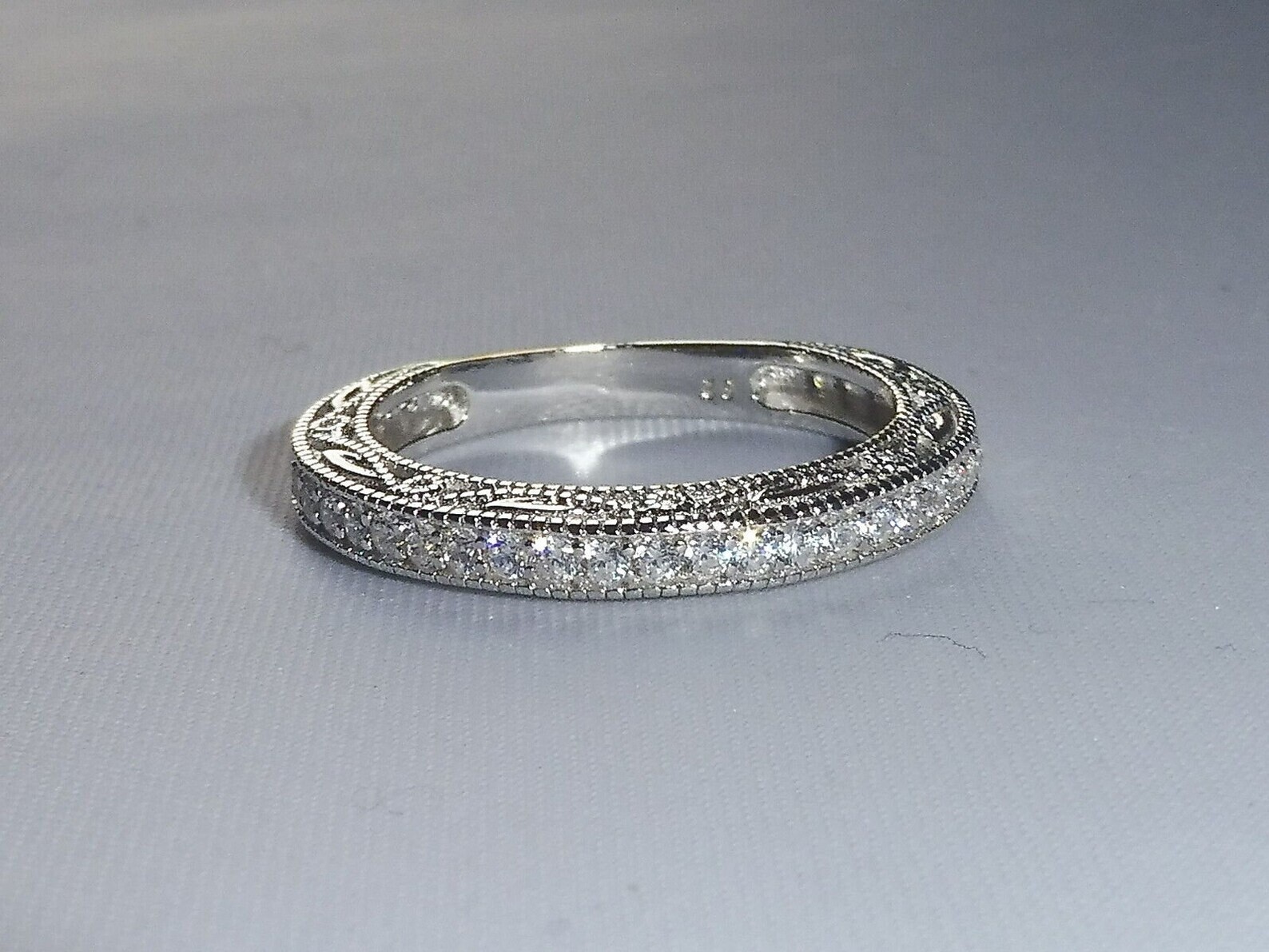 1/2CTW White Round CZ Art Deco Antique Style Eternity Wedding Band In 925 Silver