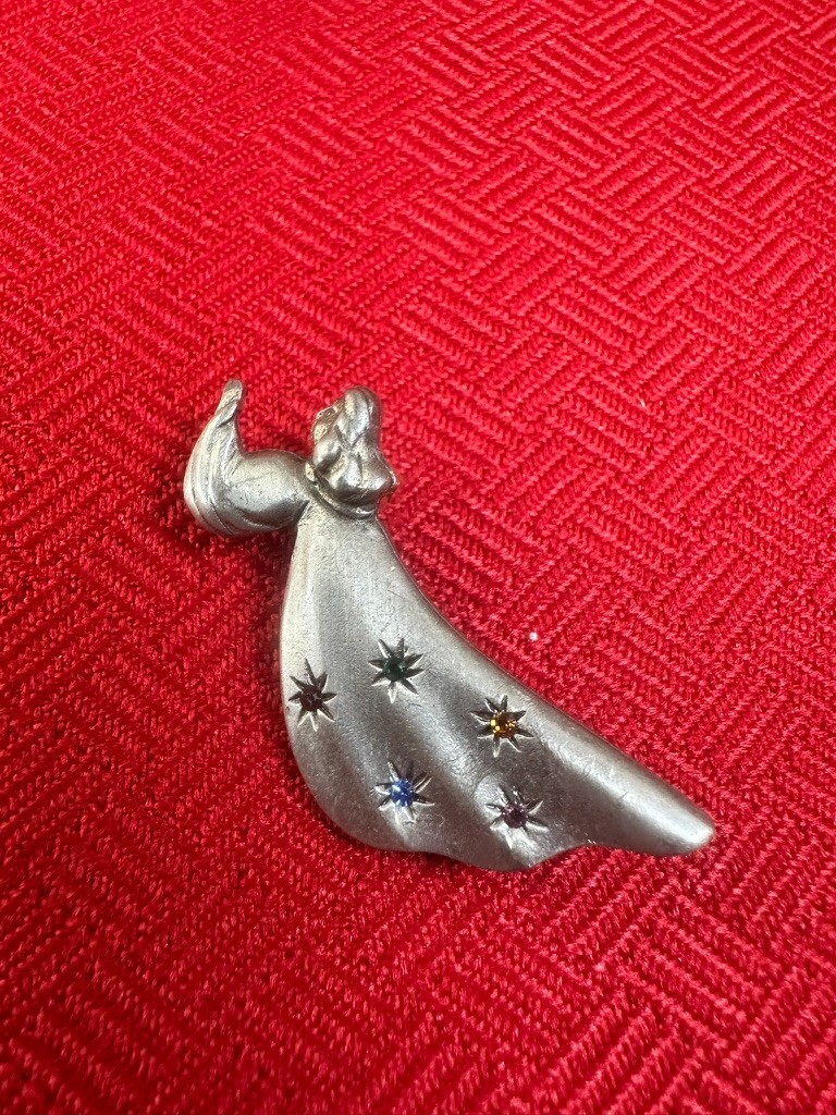 VTG Metal Church Angel Pin Multicolor Gem stone Christmas Holiday Fashion