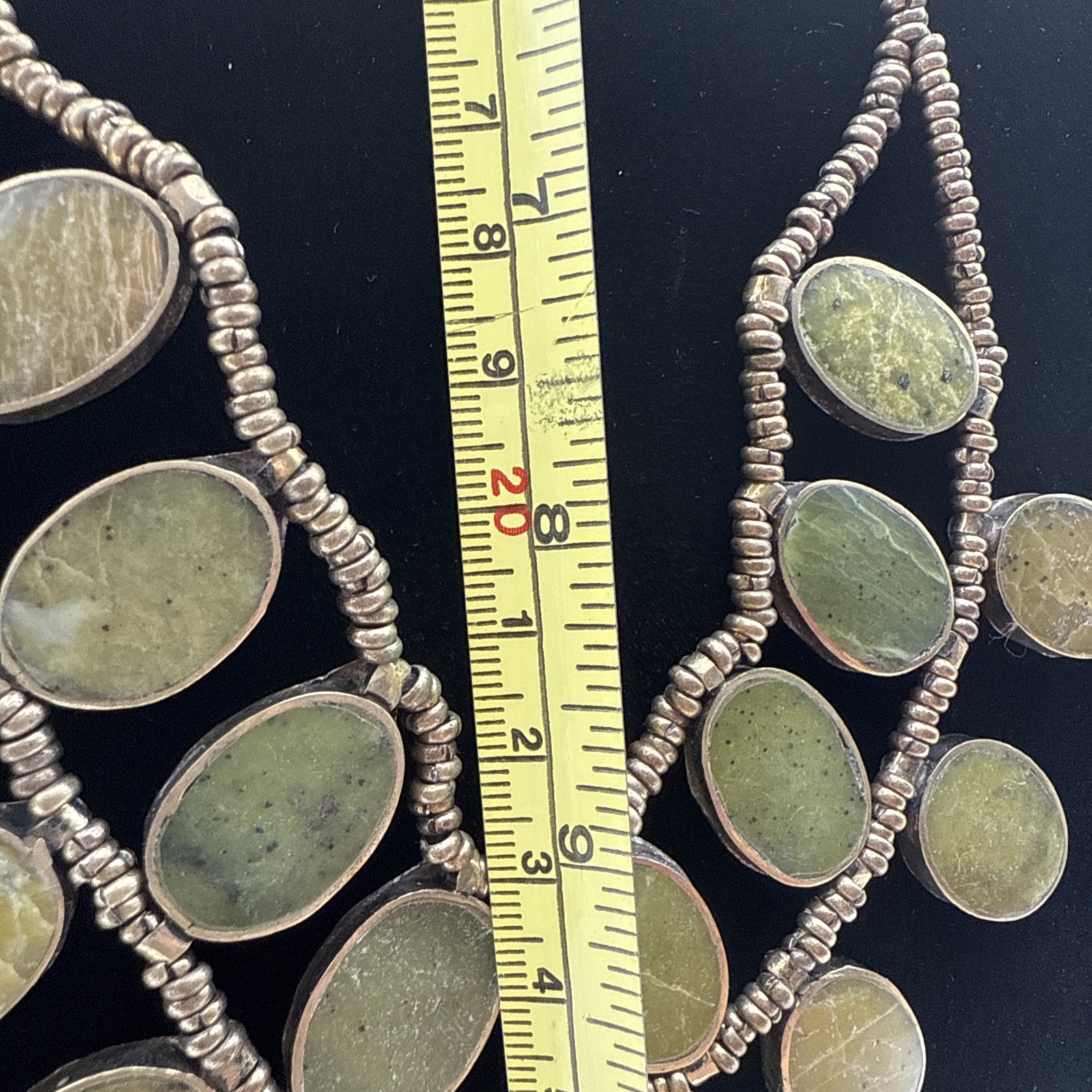 Vintage Goldtone Afghan Beaded Necklace W/ 15 Natural Oval Stone