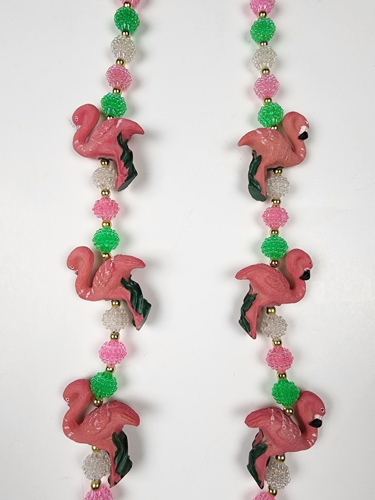 VTG Pastel Resin POPCORN Beaded Flamingo Necklace Pink Green FUN witty Wear