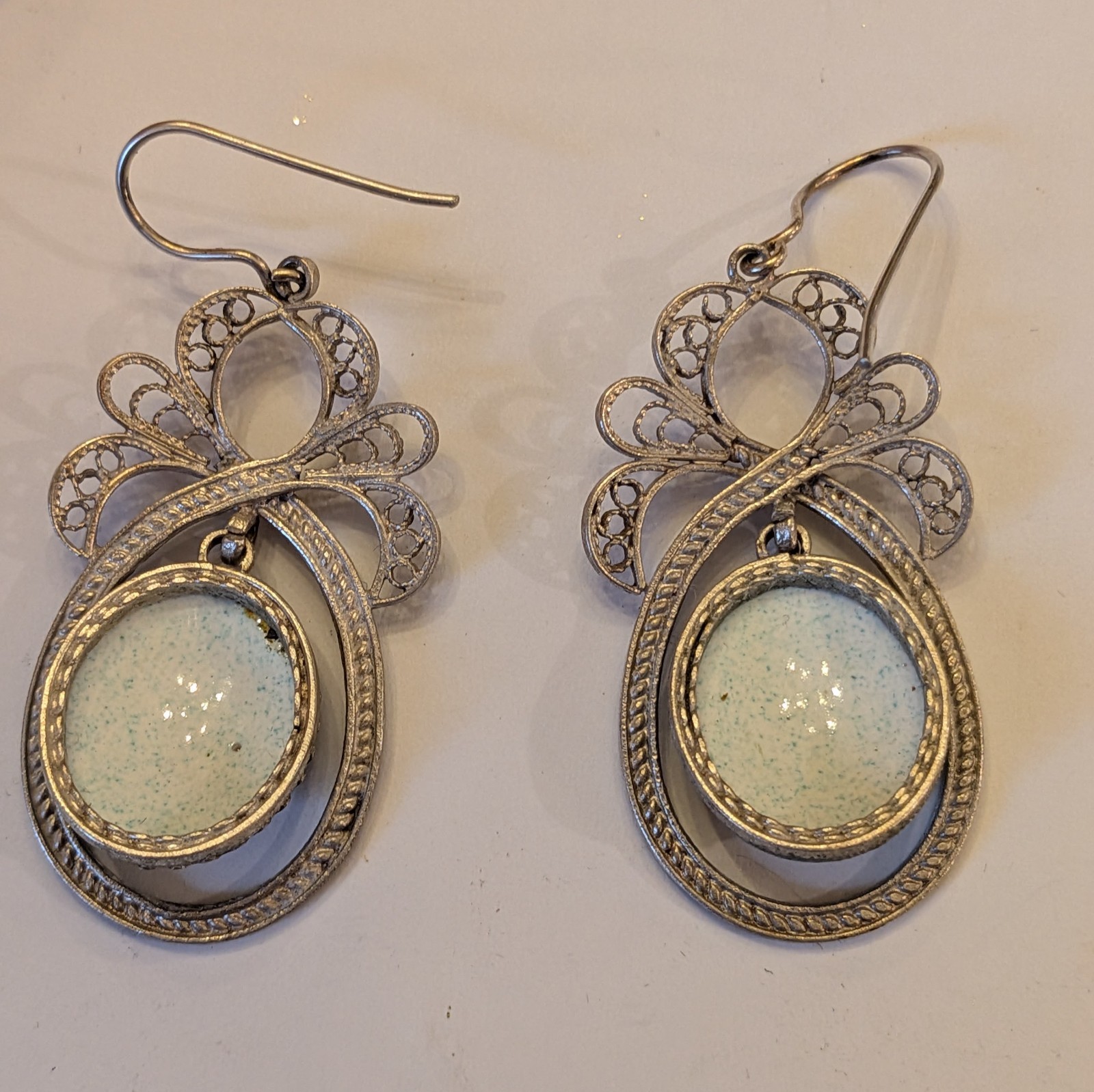Vintage Russian hand-painted Landscape Rostov finift Enamel Filigree Earrings