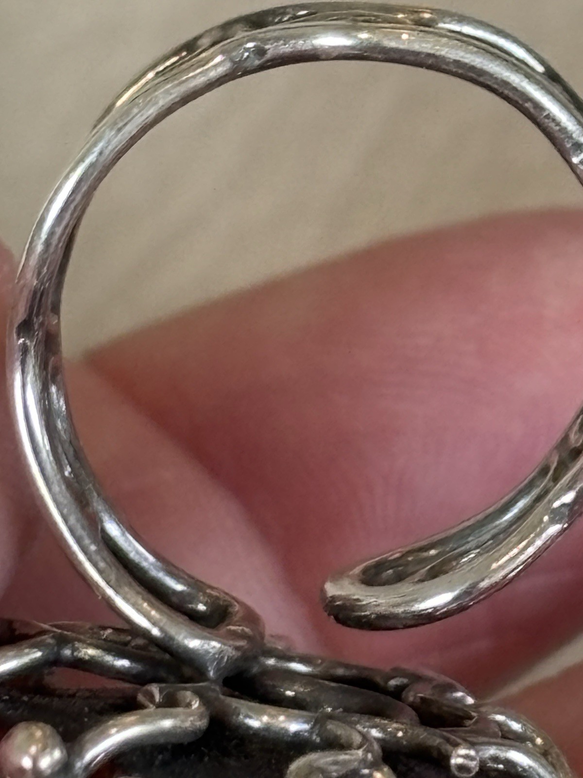 Vtg. HALLMARKED 925 Head Facing Right STERLING SILVER AMBER RING Hand Made 7