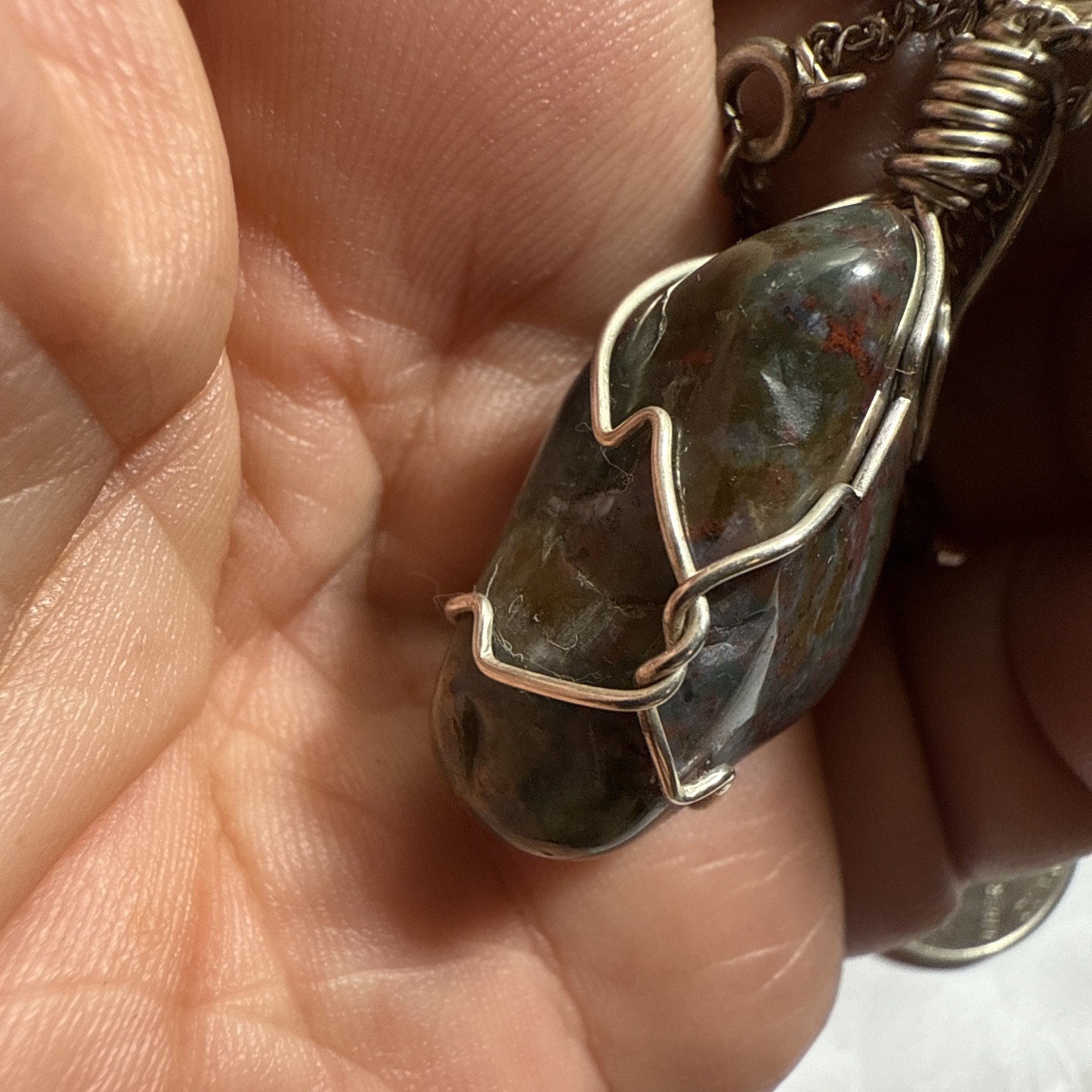 Necklace Bloodstone Big 25ct Solitaire Vintage Sterling Silver 18” Chain
