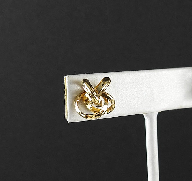 Vintage 14K Yellow Gold Intertwined Ribbon Knot Stud Earrings Openwork Swirl