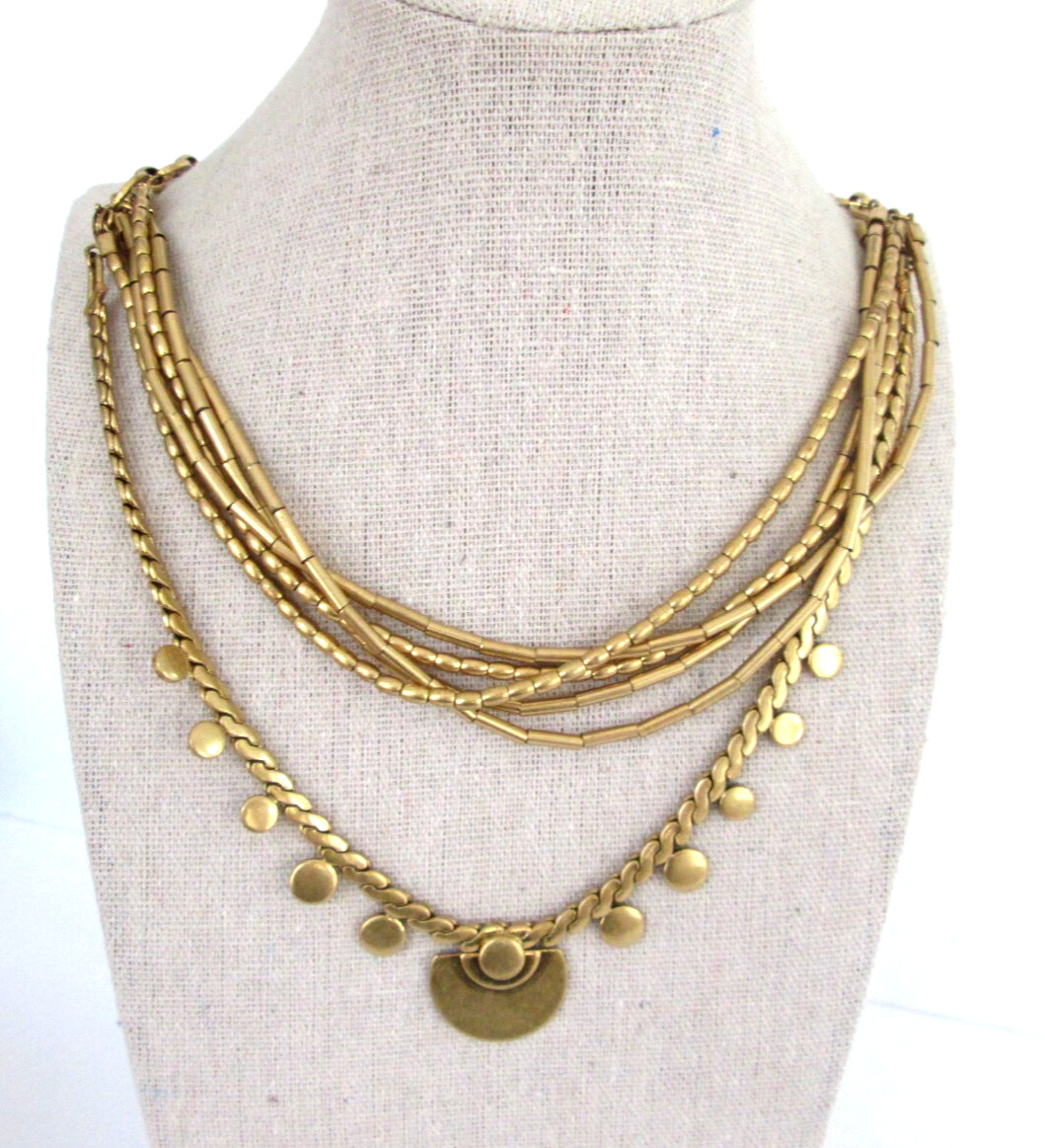 Stella & Dot Isa Convertible 3 in One Blue Bead Gold Tone Layer Collar Necklace