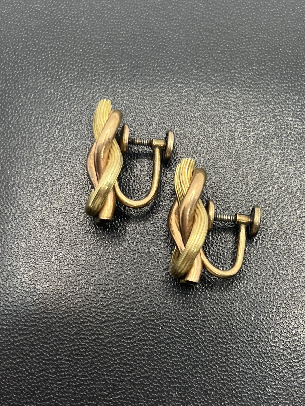 Two tone 12k gold over sterling silver love knot screw back earrings vintage