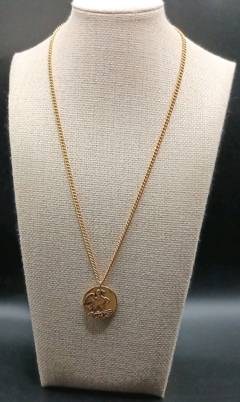 Vintage Avon Coin Pendant Necklace Double Sided Roman Soldier Eagle Gold Tone