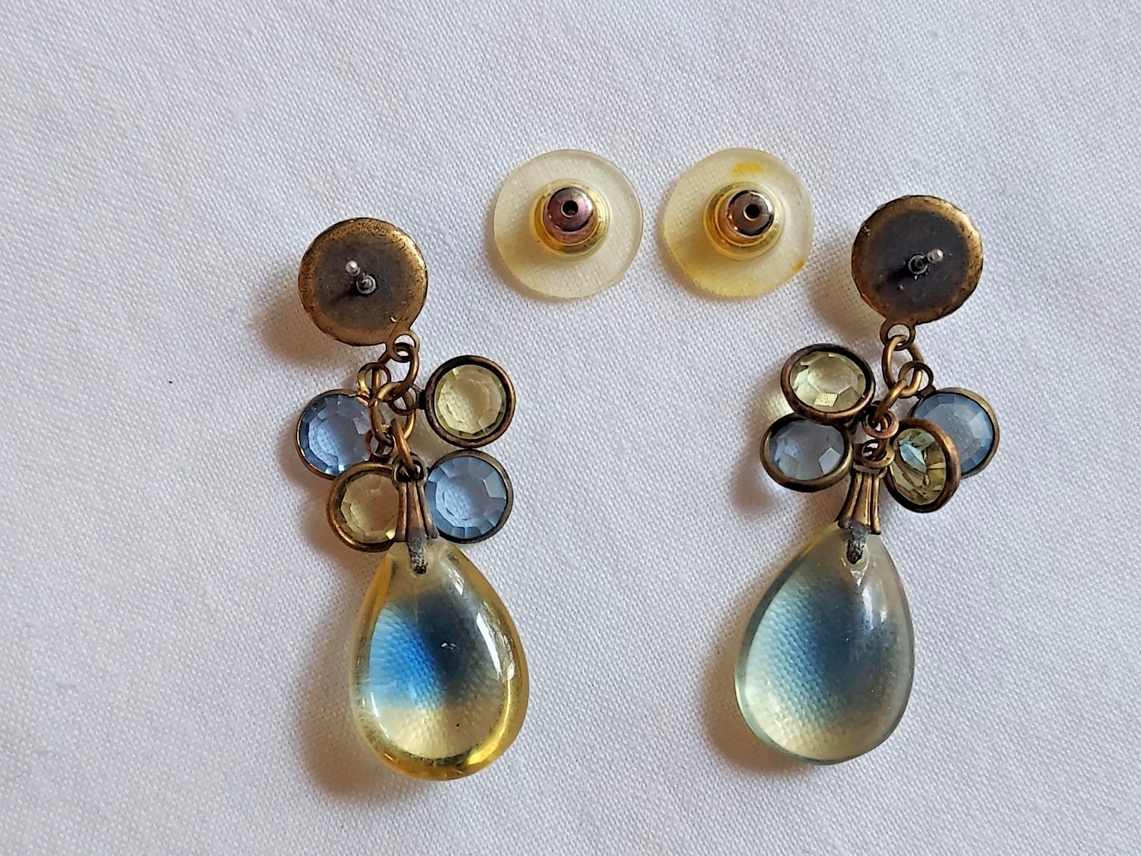 Vintage Glass Works Studio Moonstone Opal Topaz Crystals Pierced Drop Earrings