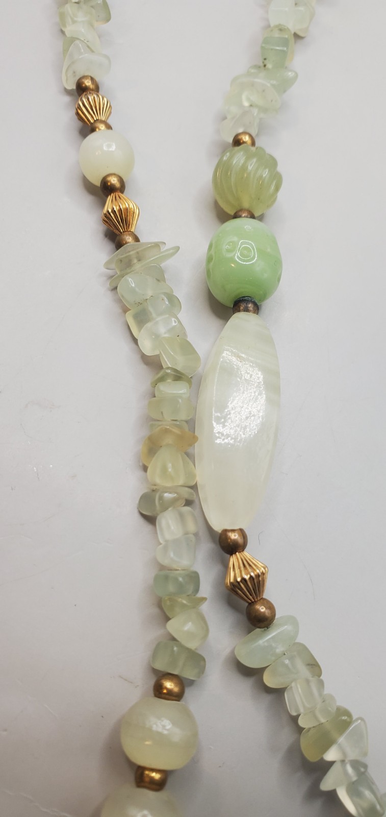 Vintage Estate Jadeite & Quartz TESTED Gemstone 28″ Necklace With Barrel Clasp