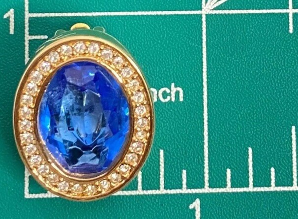DSC Daniel Swarovski Earrings Vintage 80s Blue Oval Crystal Accents Clip On