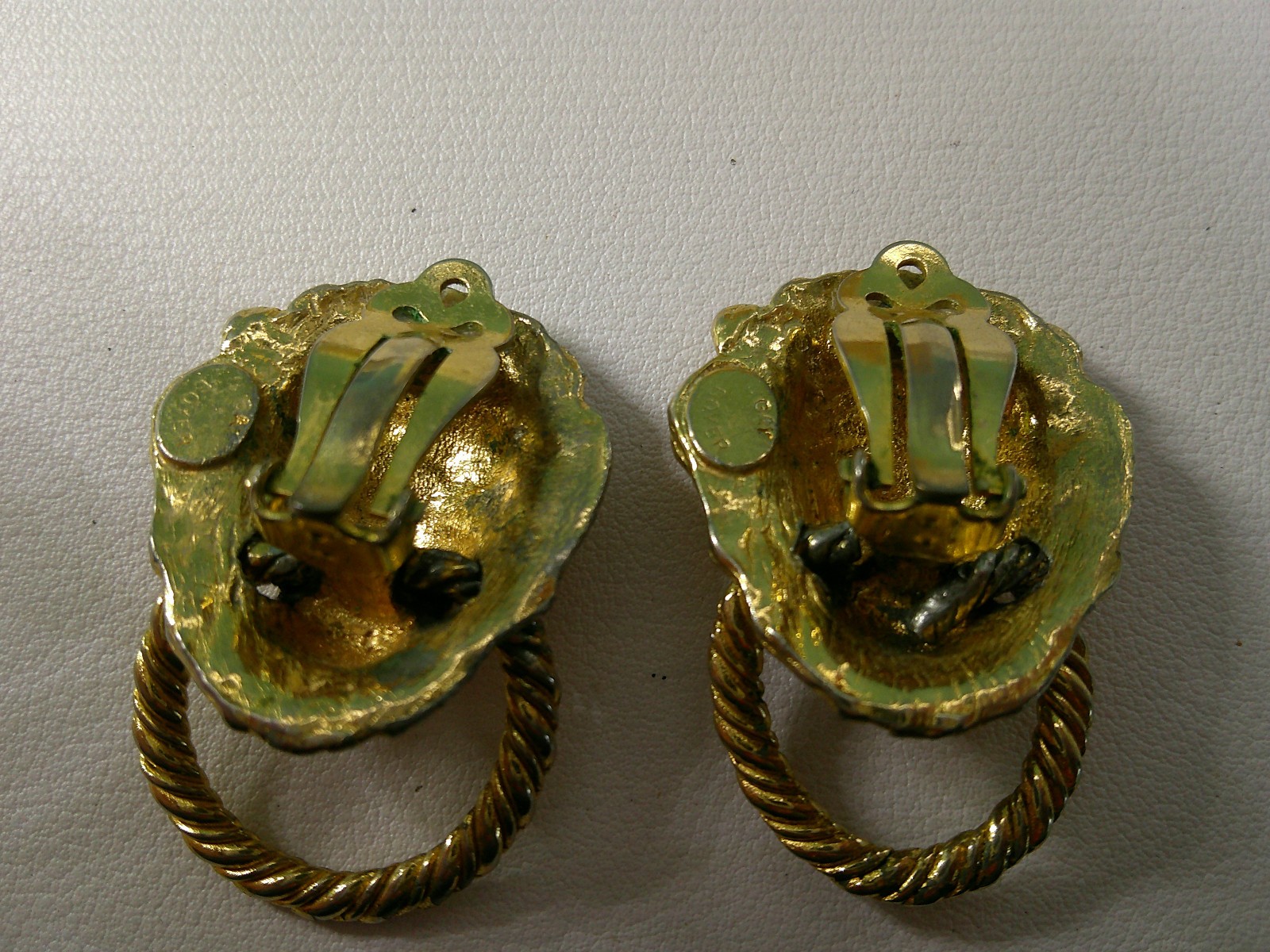 Vtg 80’s Gay Boyer Lion Head Door Knocker Earrings Clip-On, Rope Circle