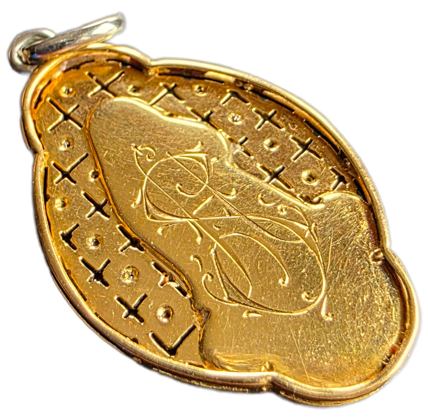 Antique 18k Gold Virgin Mary Medal – Real Diamonds & Mother of Pearl