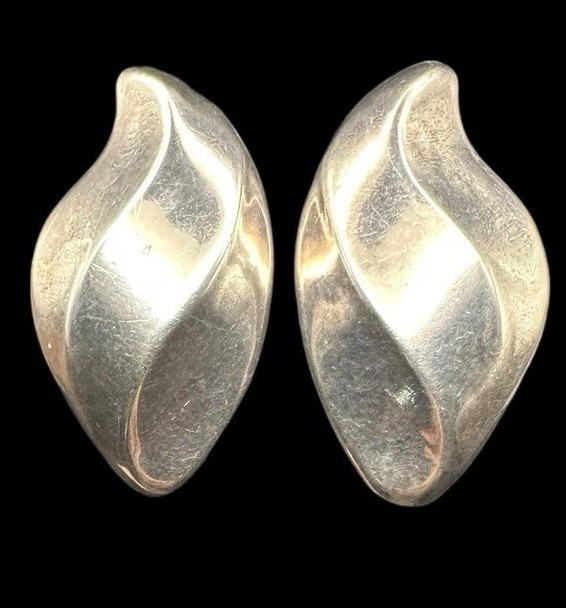 Vtg Taxco Sterling Silver Modernist Puffy Abstract Clip Earrings 18.6g TS-01 Mex