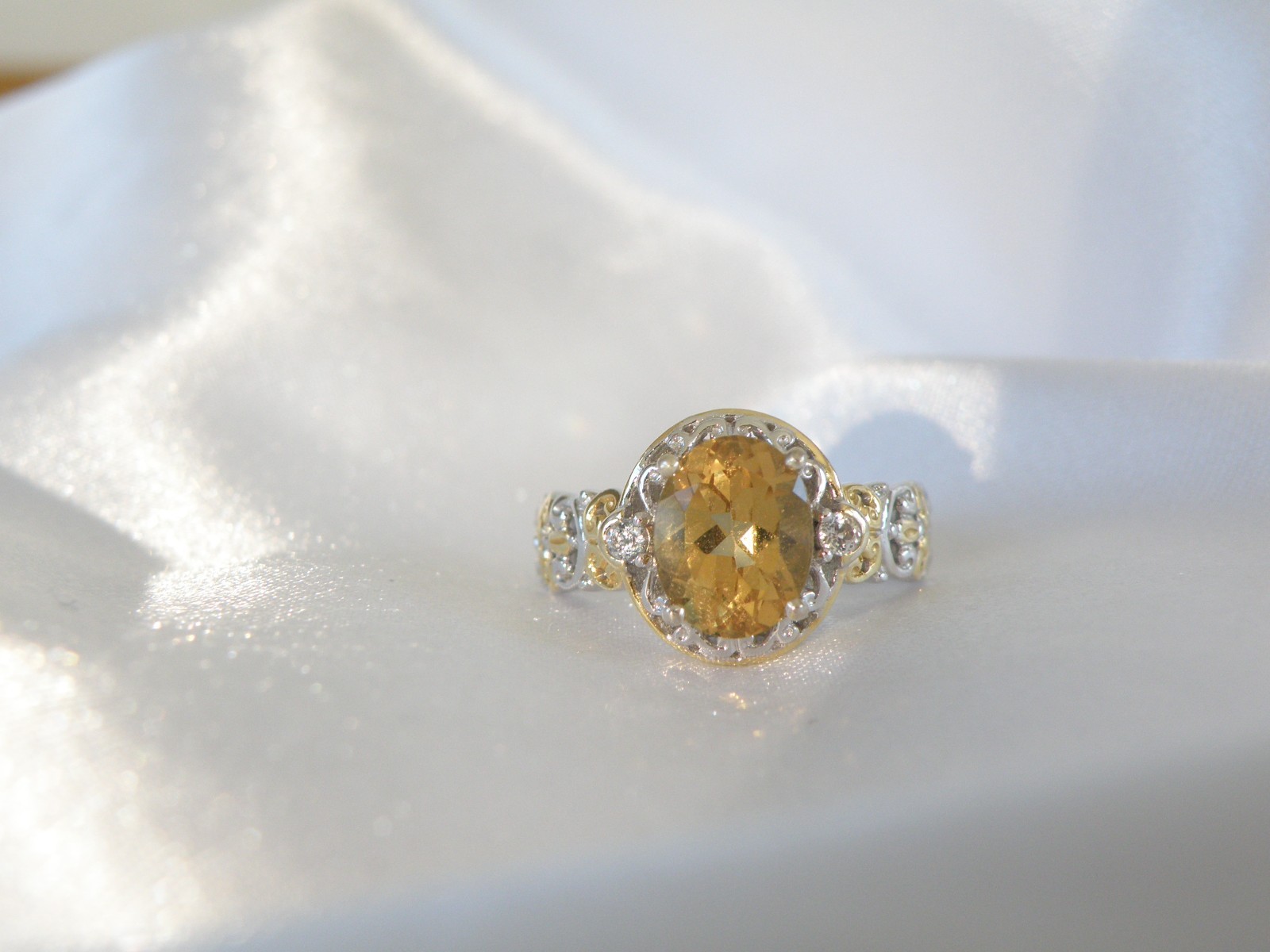 Gems En Vogue Sterling Silver 925 Golden Yellow Beryl Ring Size 7