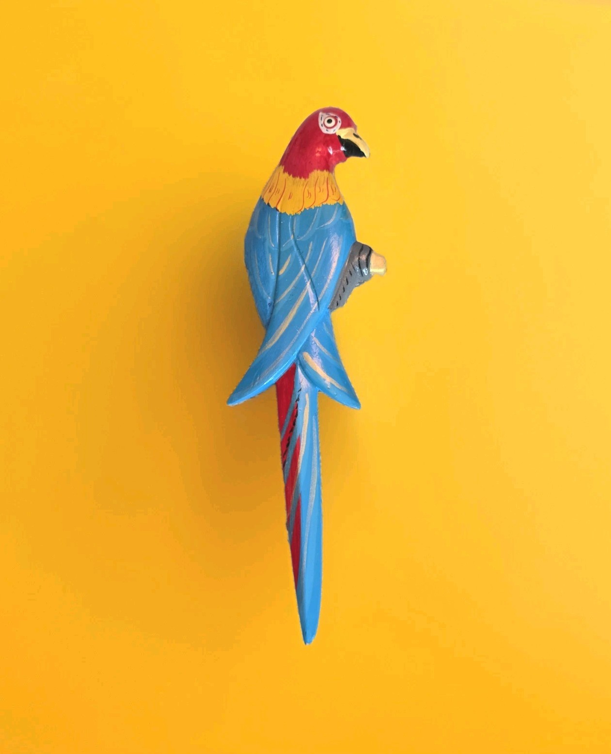 Vintage Hand Painted Wooden Parrot Brooch Colorful Tropical Bird Statement Pin