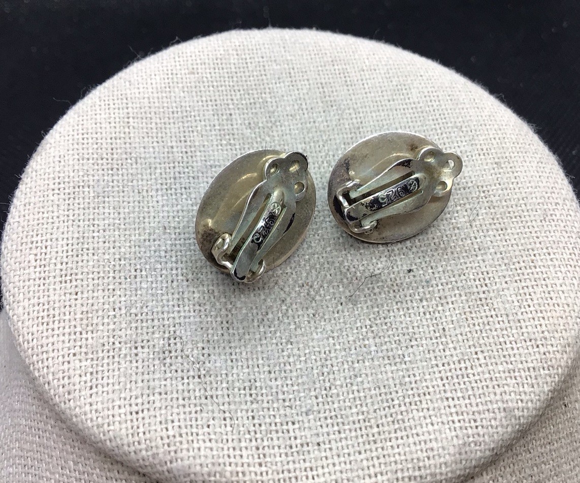 Vintage Sterling Silver 925 Blue Beryl Stone Clip Earrings Y1283