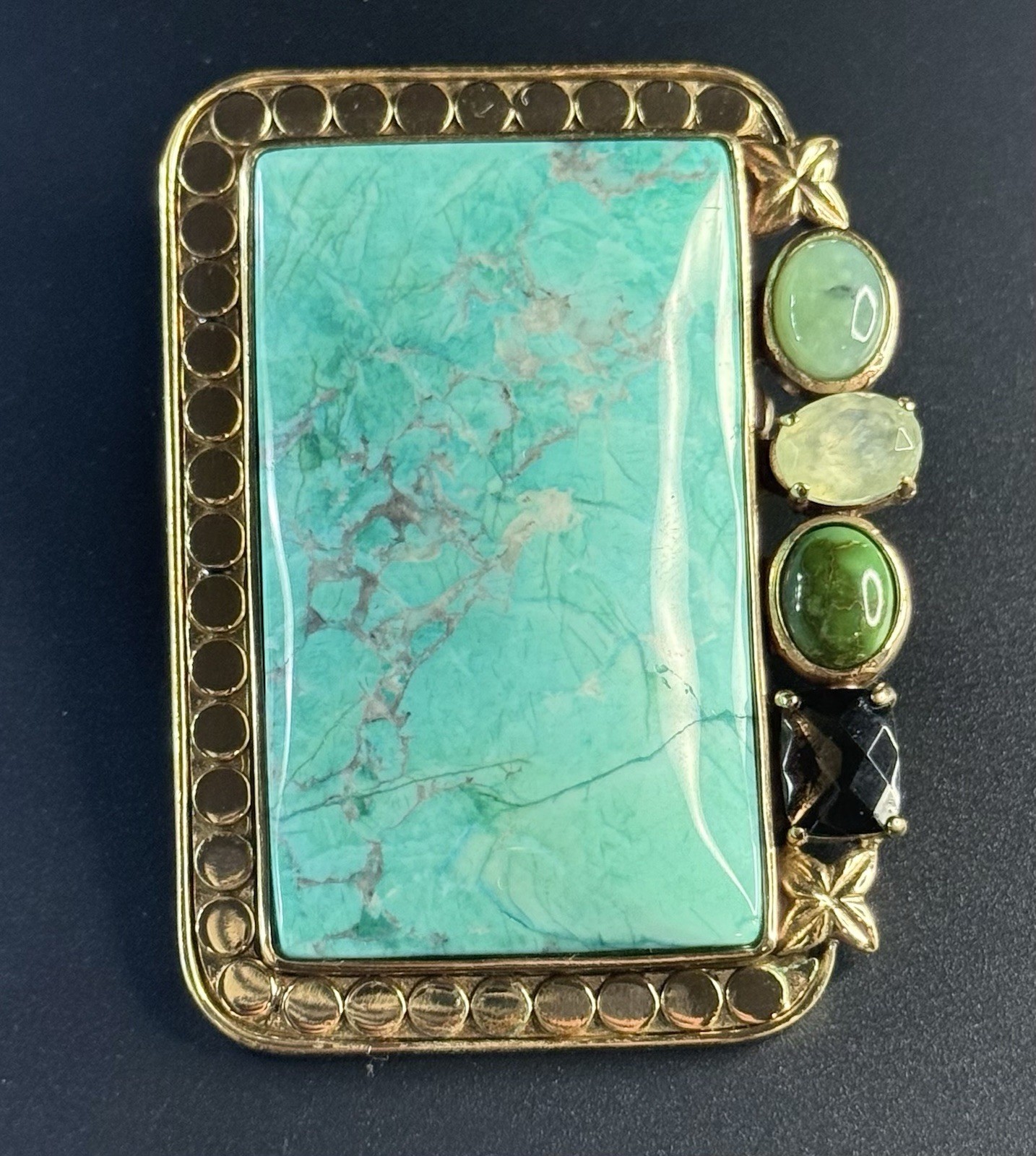 Amy Kahn Russell AKR Bronze Turquoise Style Stone Convertible Brooch Pendant